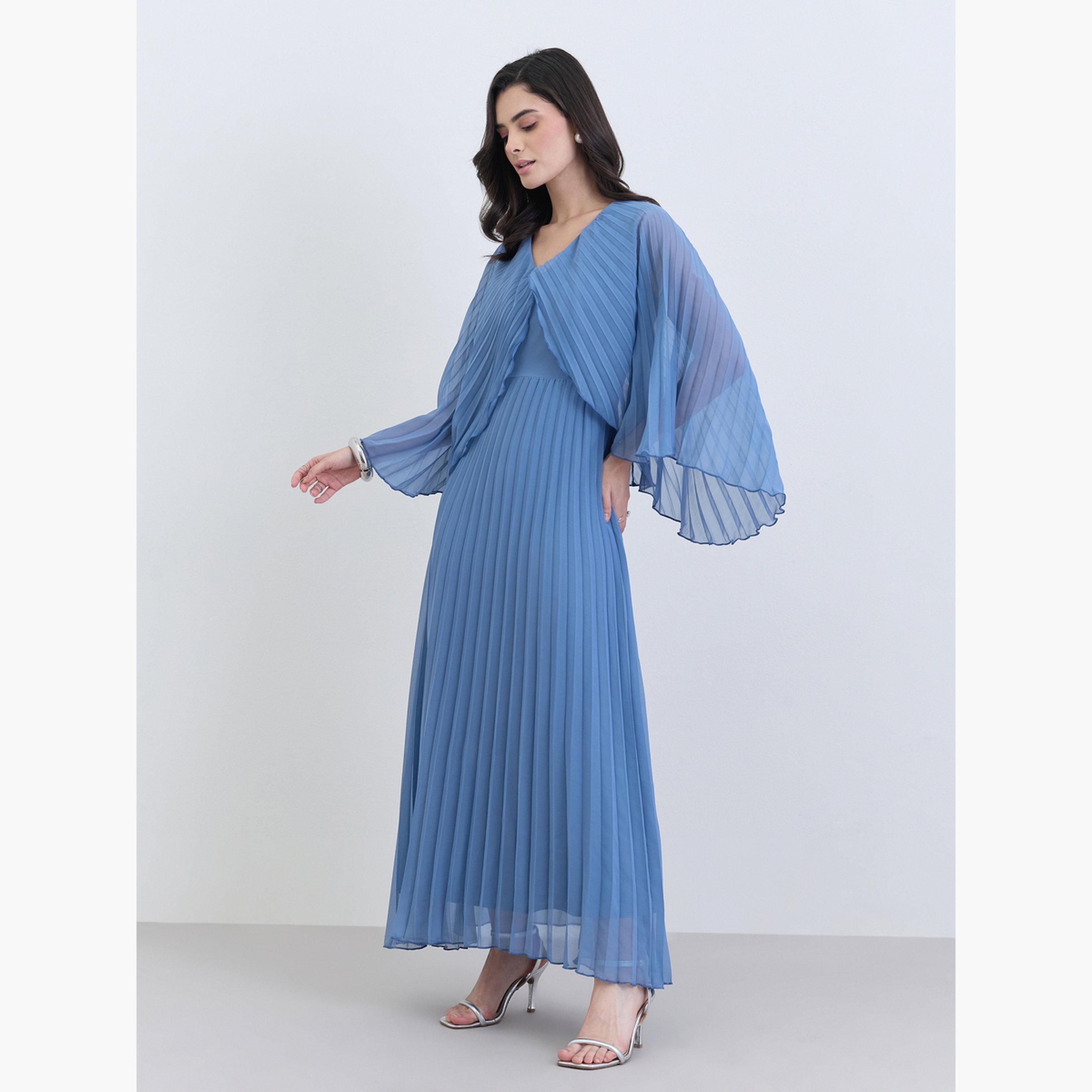 فستان طويل مكسر بأكمام كيب-women-clothing-dresses-image-2