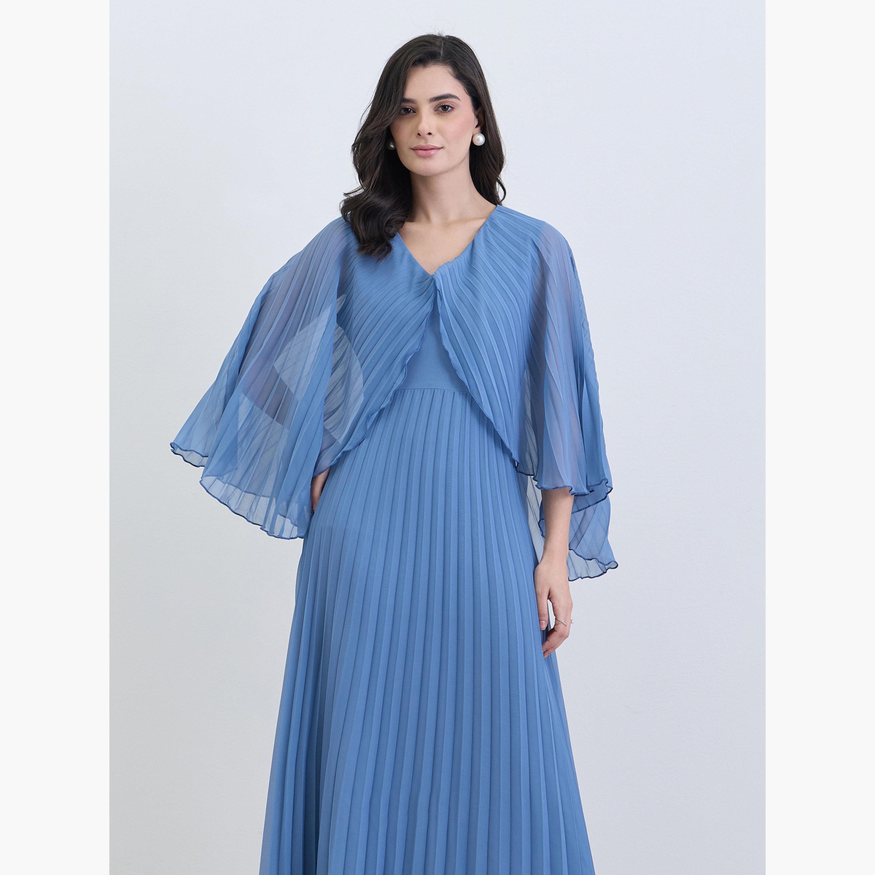 فستان طويل مكسر بأكمام كيب-women-clothing-dresses-image-3