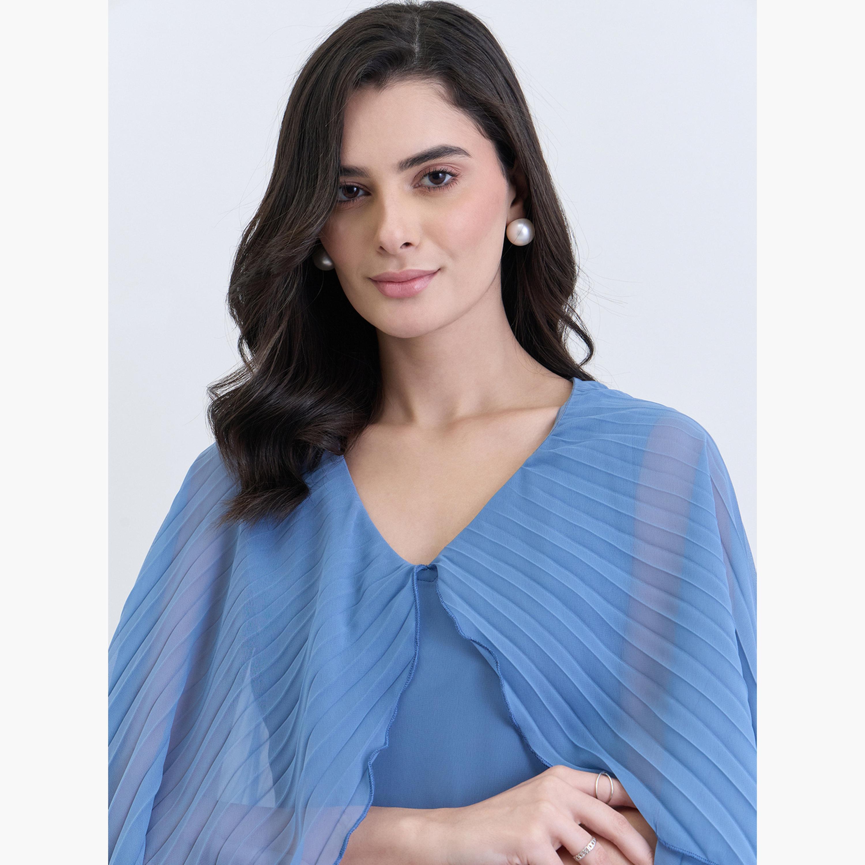 فستان طويل مكسر بأكمام كيب-women-clothing-dresses-image-4