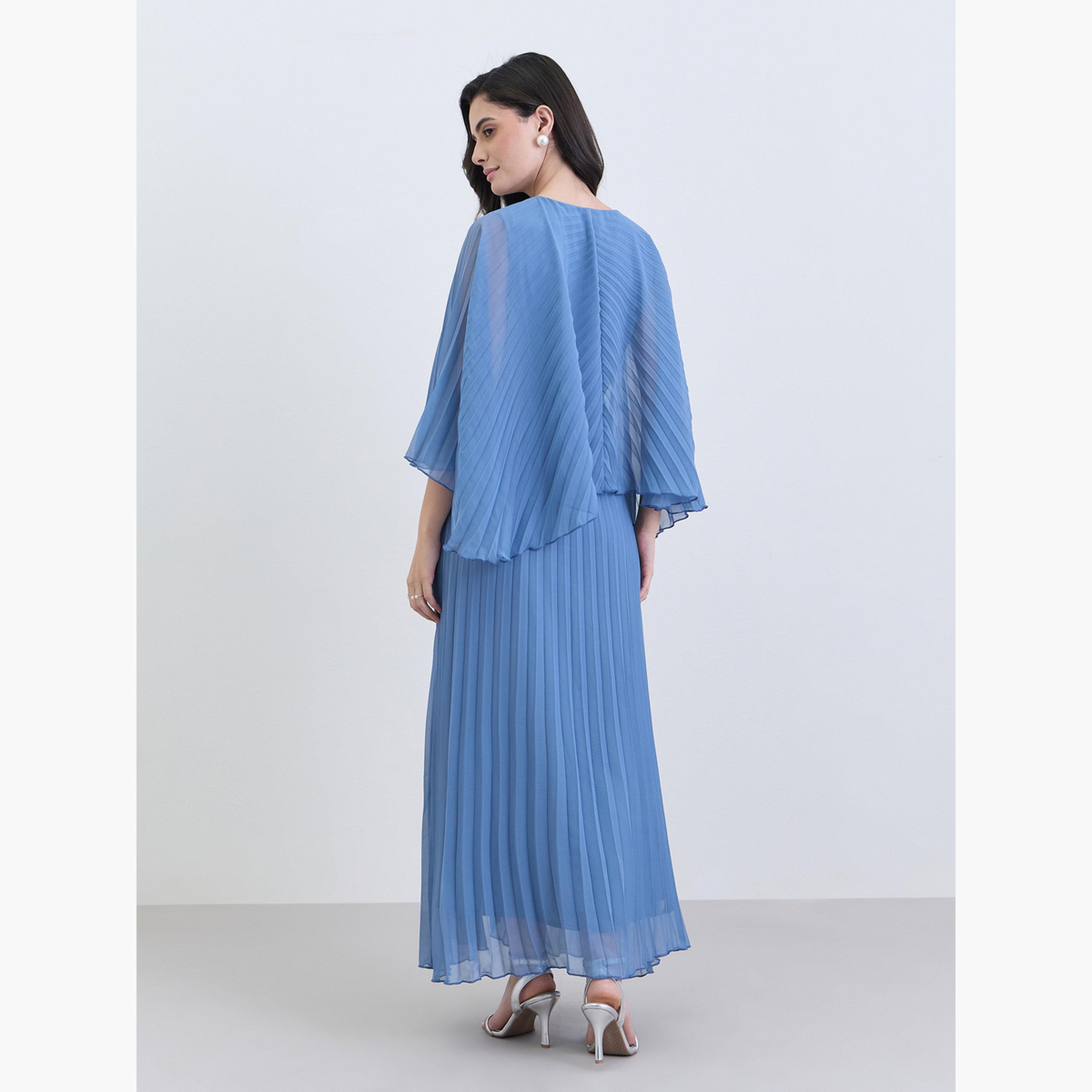 فستان طويل مكسر بأكمام كيب-women-clothing-dresses-image-5