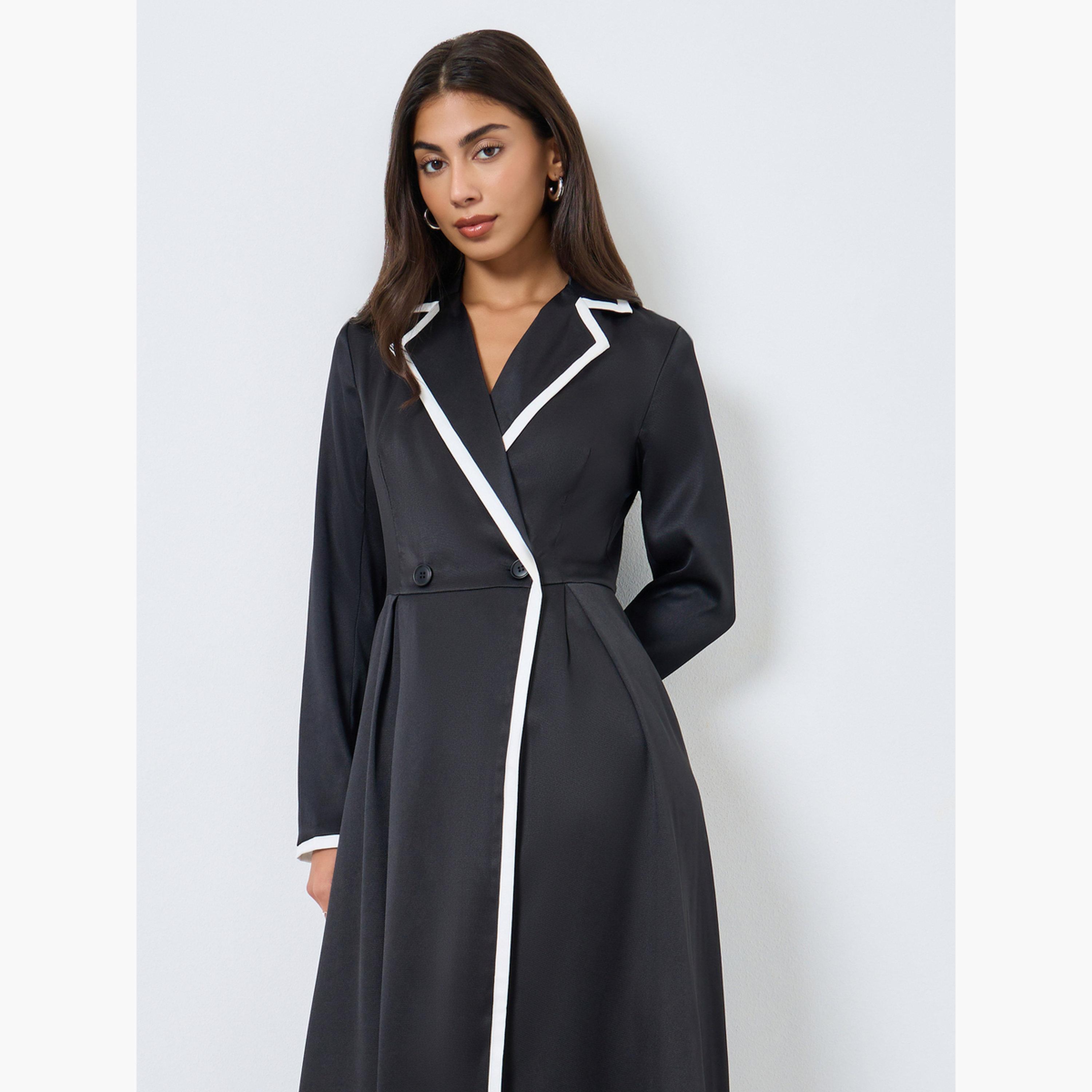 Styli Black Contrast Panel Blazer Midi Dress-women-clothing-dresses-image-2