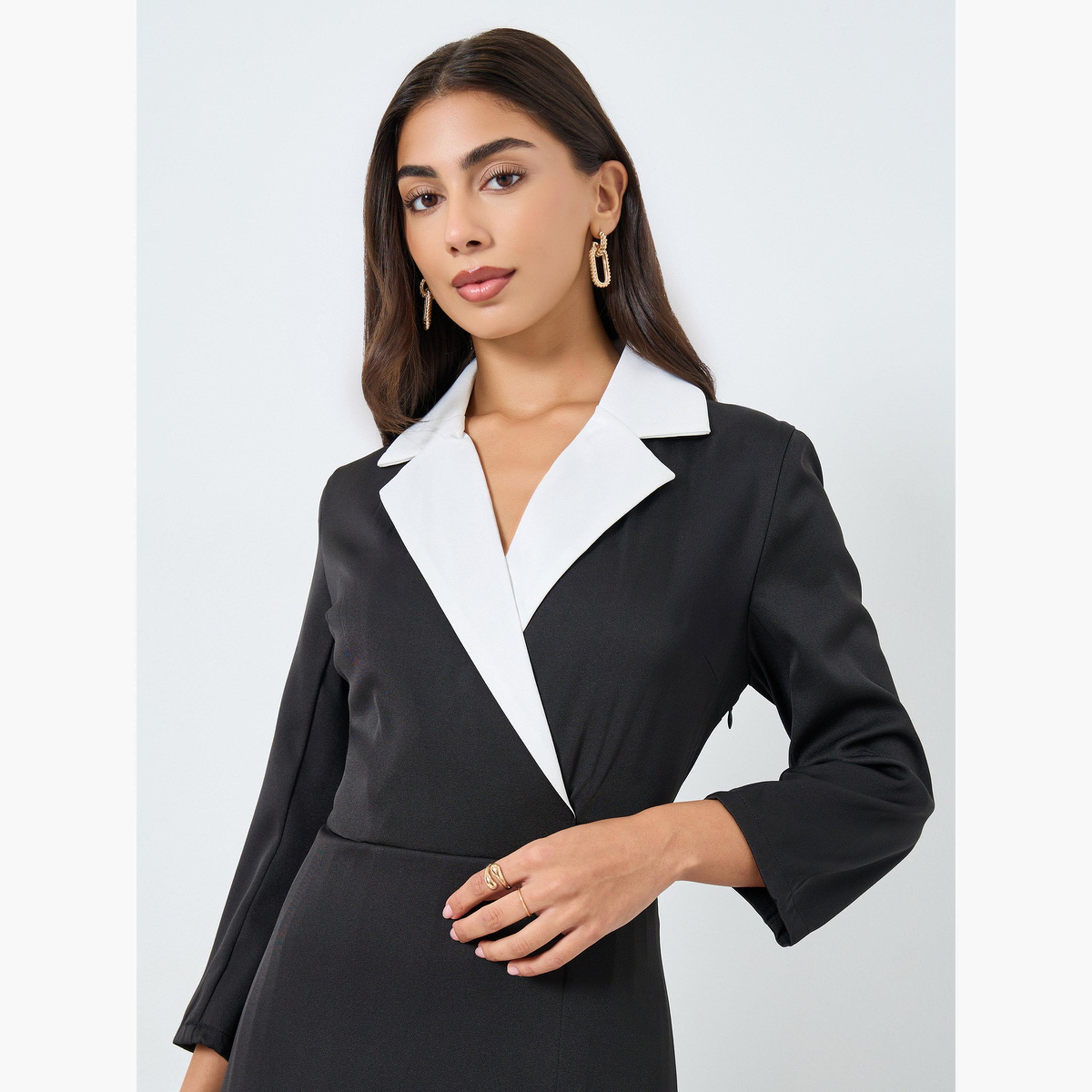 Styli Color Block Pleated Insert Blazer Midi Dress-women-clothing-dresses-image-3