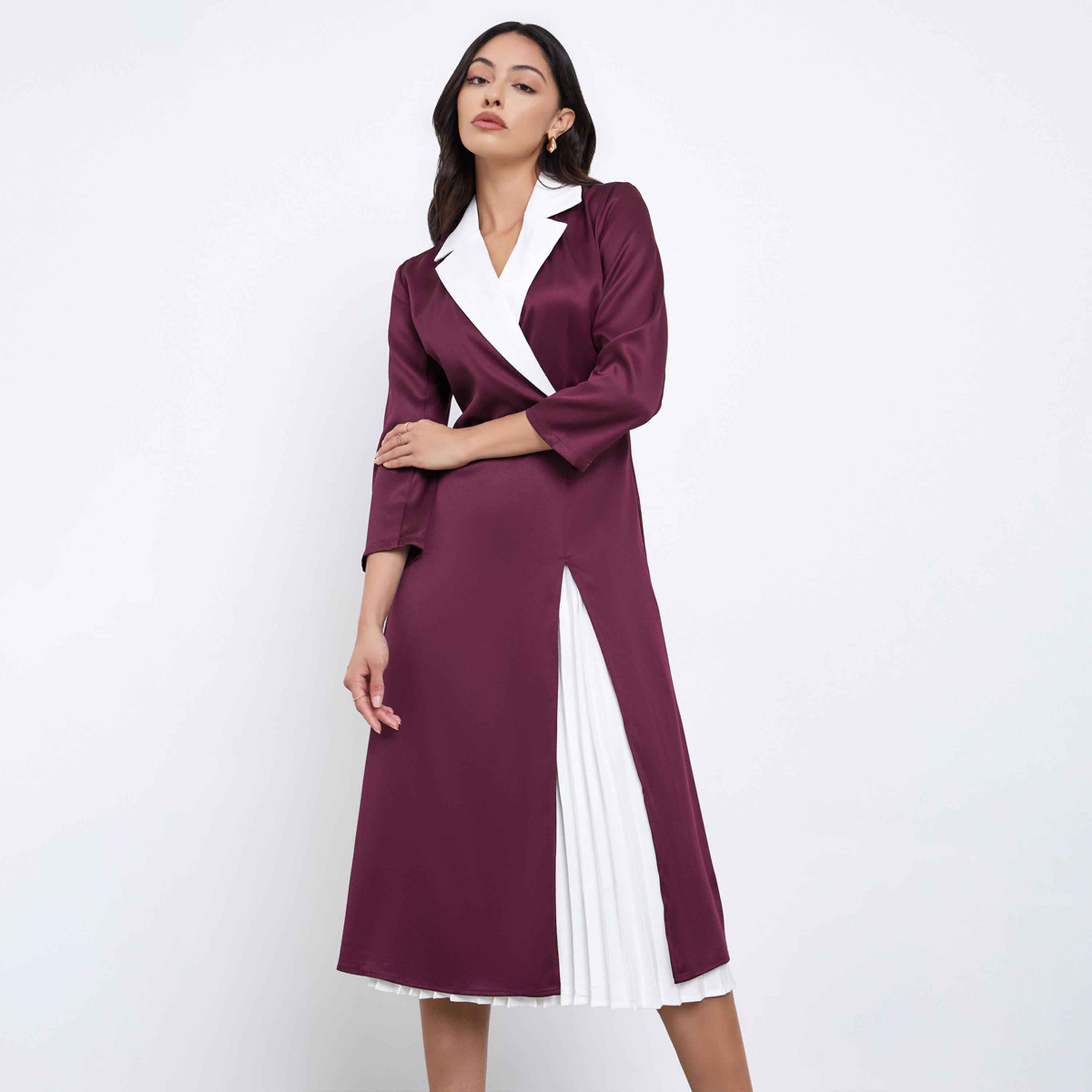 ستايلي - فستان بليزر متوسط ​​الطول مع ثنيات ملونة-women-clothing-dresses-image-1