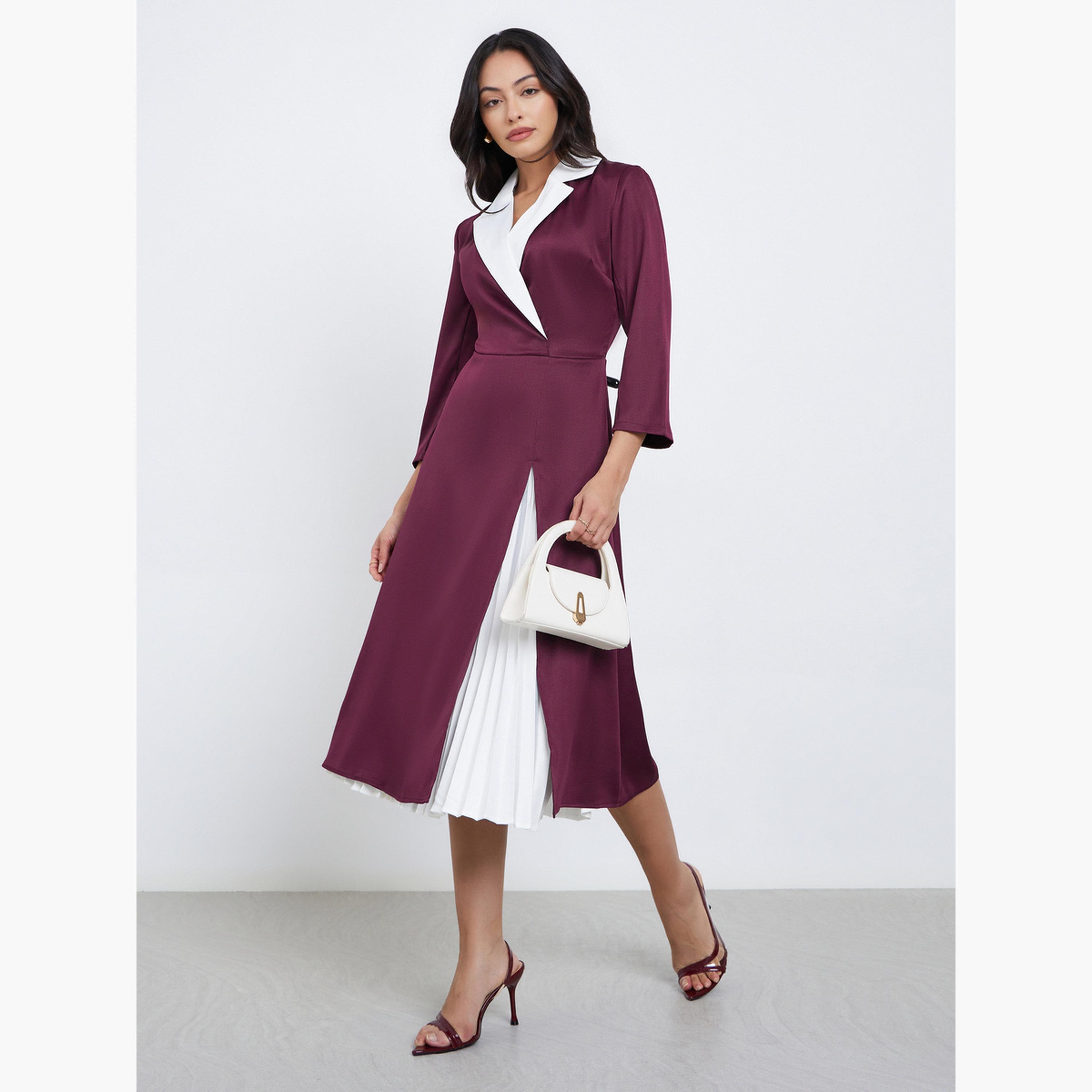 ستايلي - فستان بليزر متوسط ​​الطول مع ثنيات ملونة-women-clothing-dresses-image-2