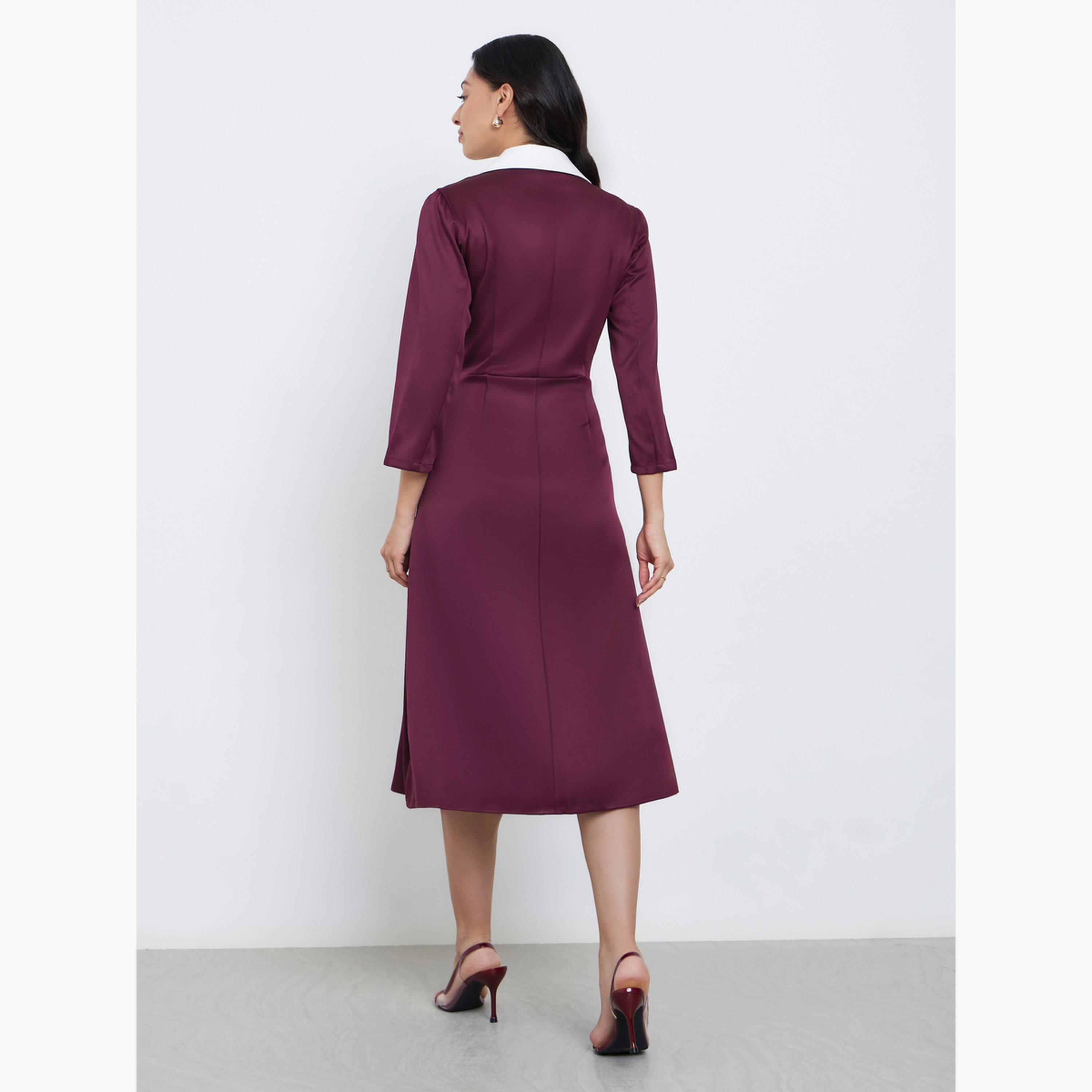 ستايلي - فستان بليزر متوسط ​​الطول مع ثنيات ملونة-women-clothing-dresses-image-4
