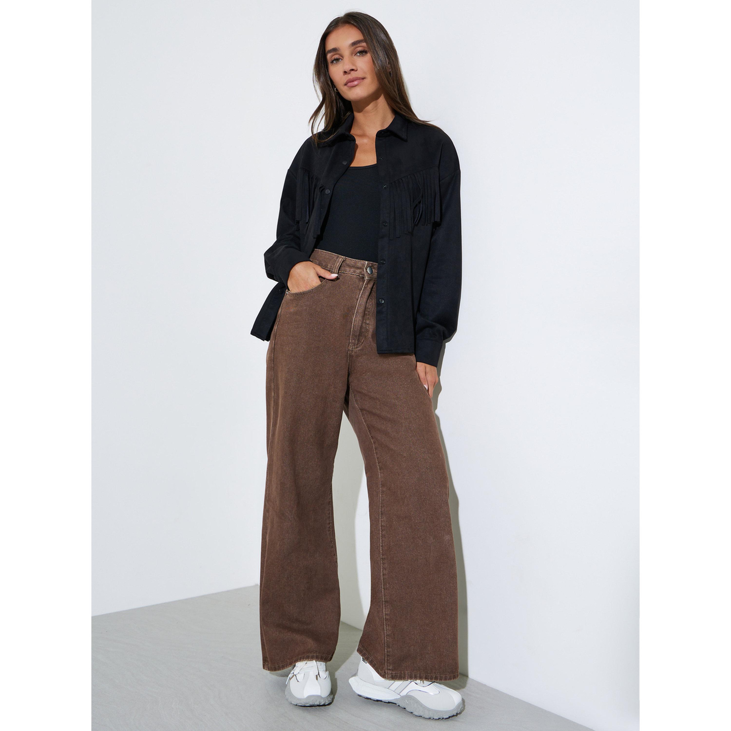 Styli Black Tassel Trim Suede Look Shirt-women-clothing-shirtsandblouses-shirts-image-2