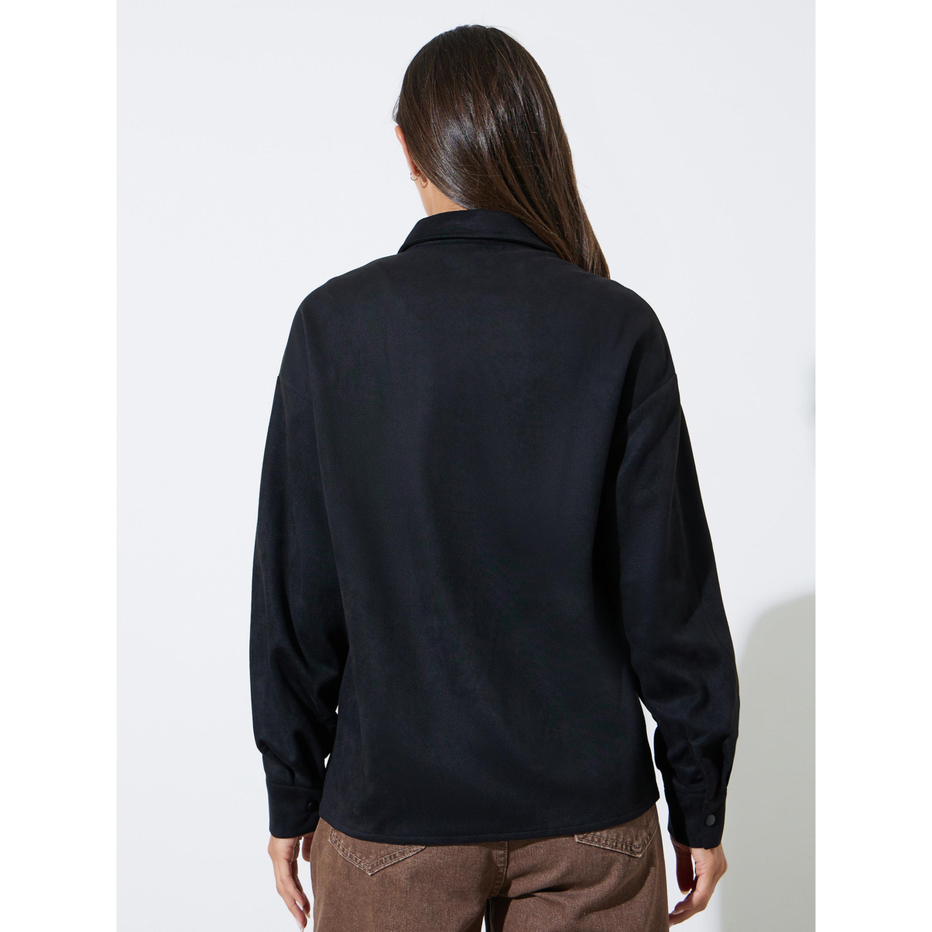 Styli Black Tassel Trim Suede Look Shirt-women-clothing-shirtsandblouses-shirts-image-4