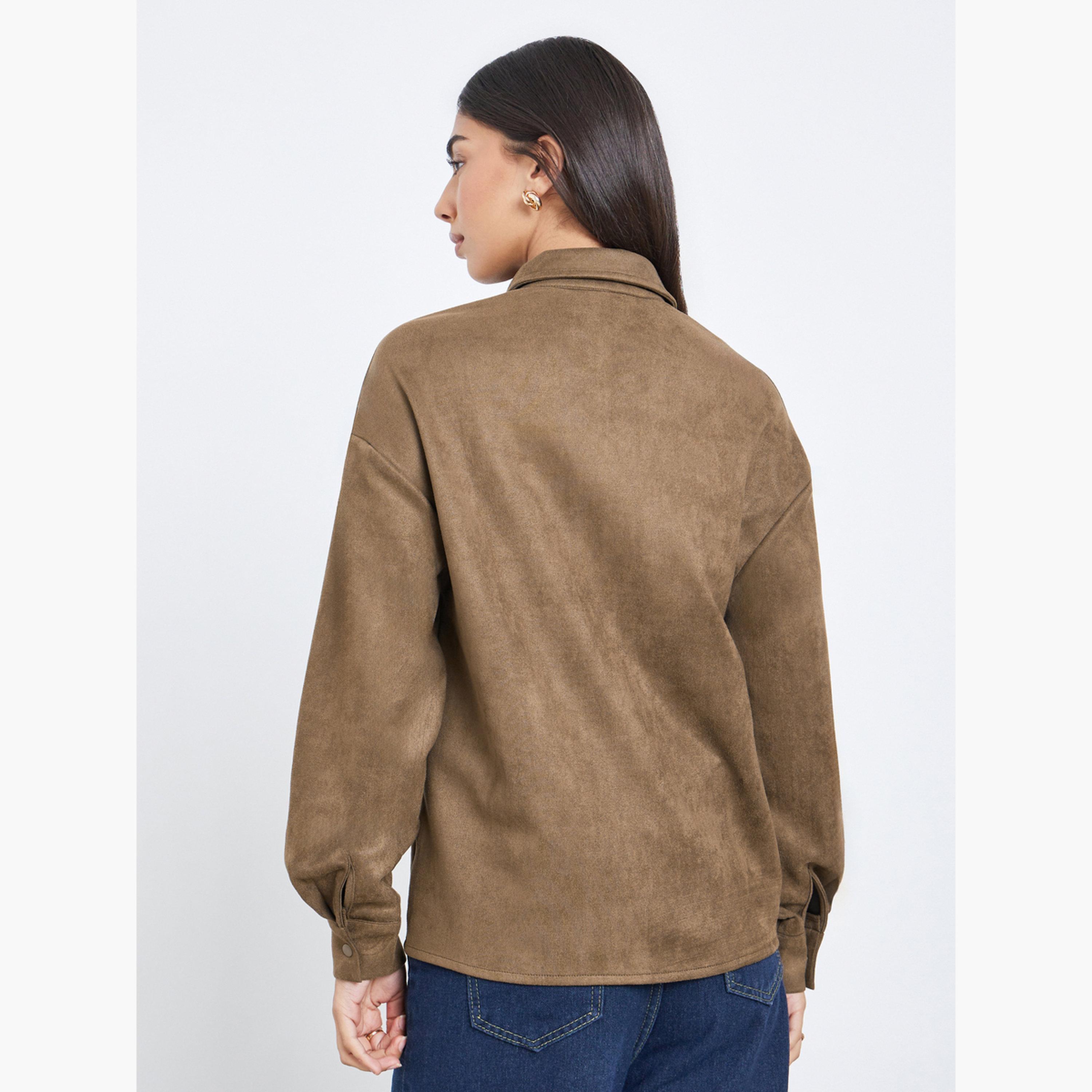 Styli Brown Tassel Trim Suede Look Shirt-women-clothing-shirtsandblouses-shirts-image-5