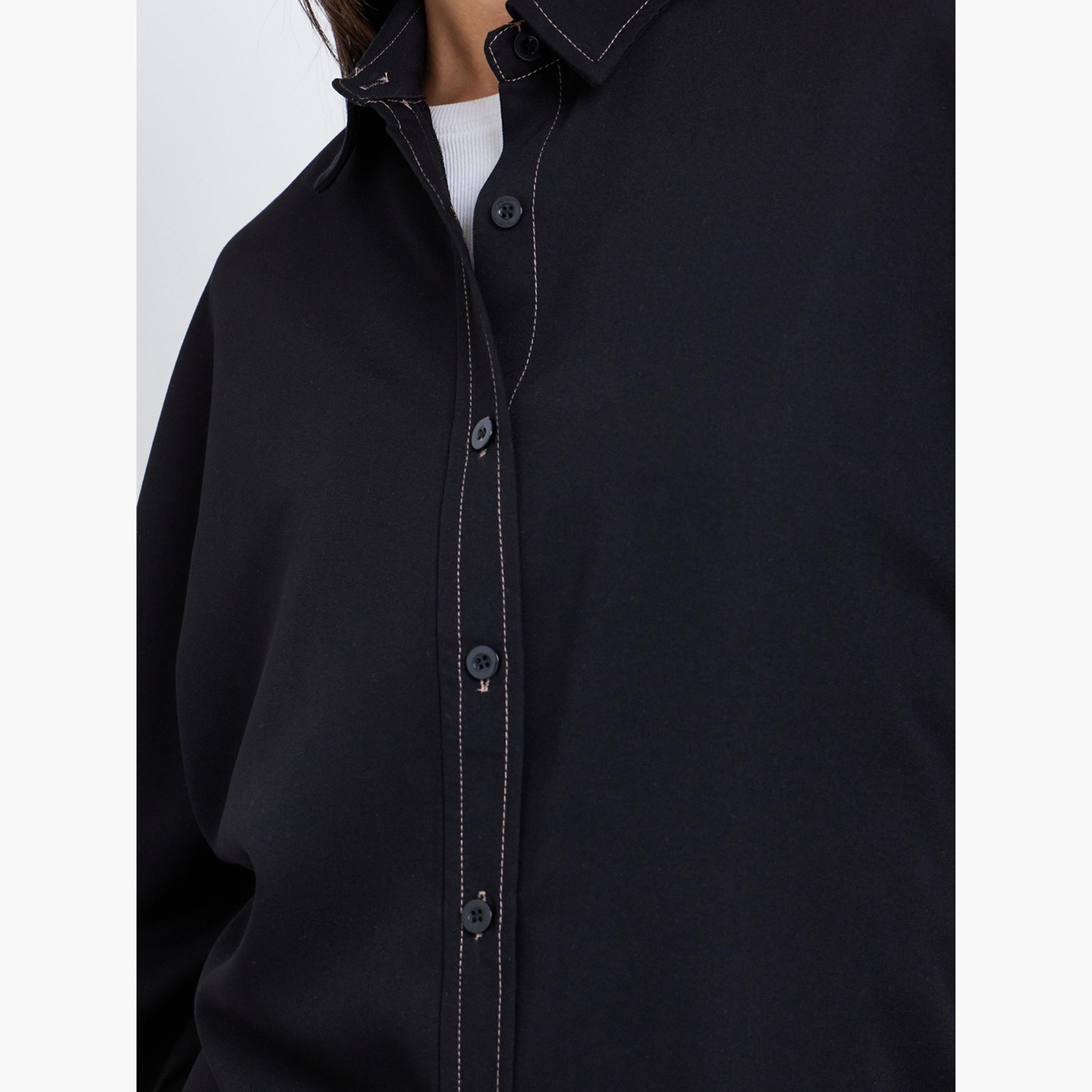ستايلي - قميص أسود مقاس كبير اوفر سايز  مع أزرار-women-clothing-shirtsandblouses-shirts-image-4