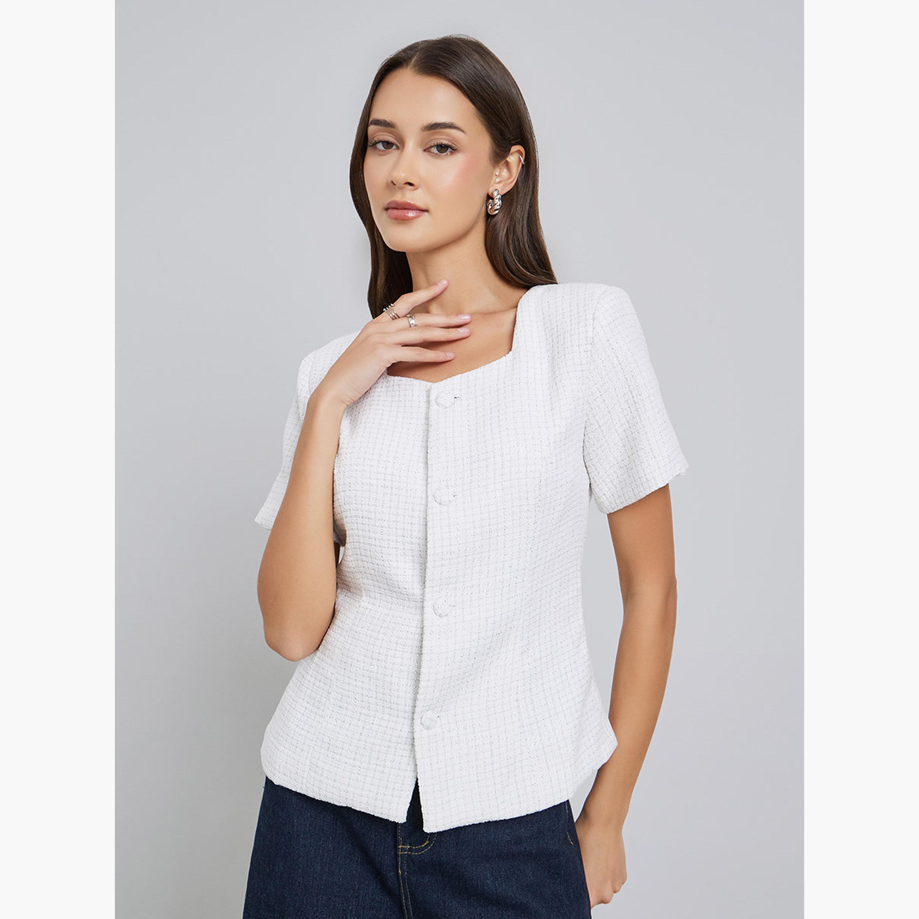 ستايلي - بلوزة بأزرار بمظهر تويد أبيض عاجي-women-clothing-shirtsandblouses-blouses-image-1