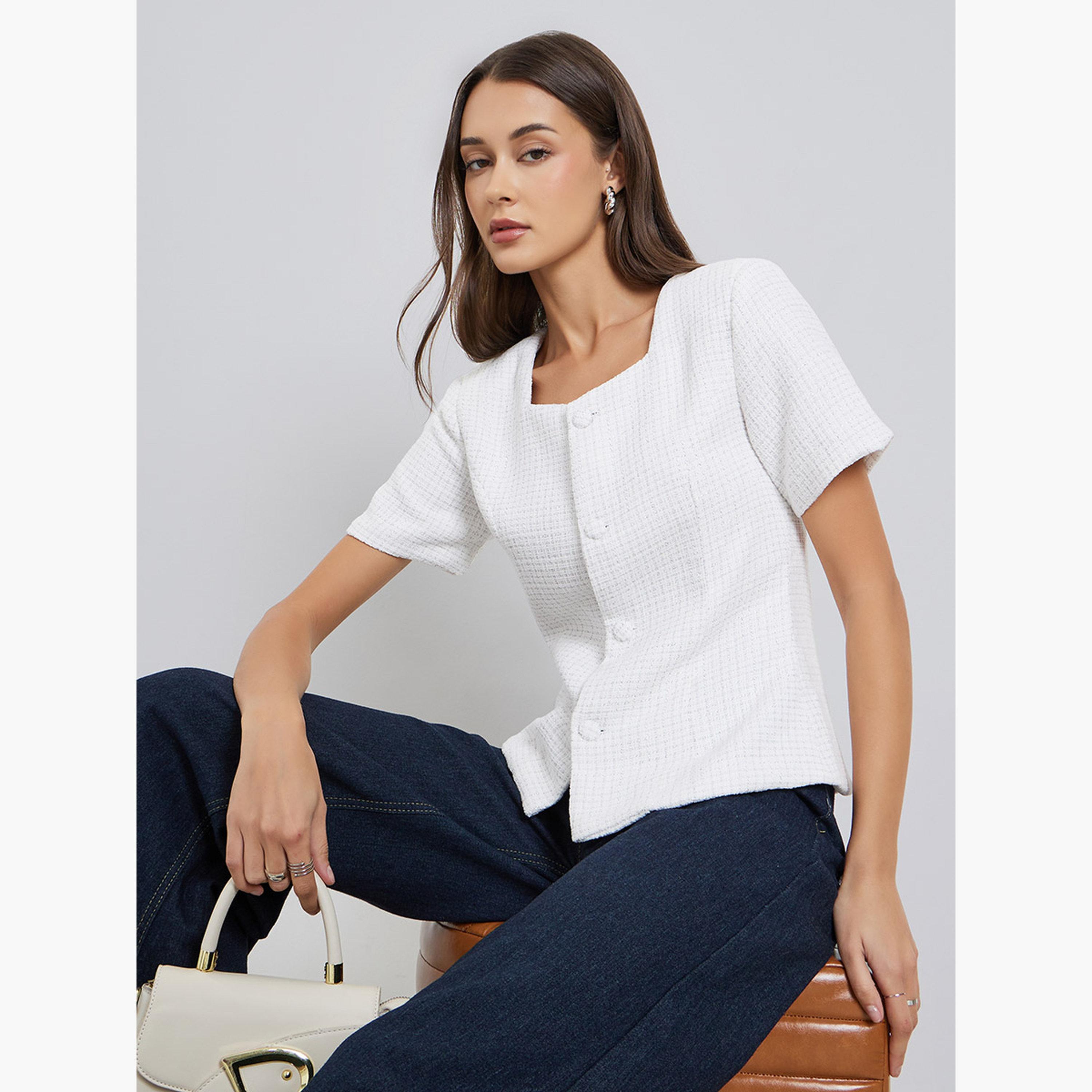 ستايلي - بلوزة بأزرار بمظهر تويد أبيض عاجي-women-clothing-shirtsandblouses-blouses-image-3