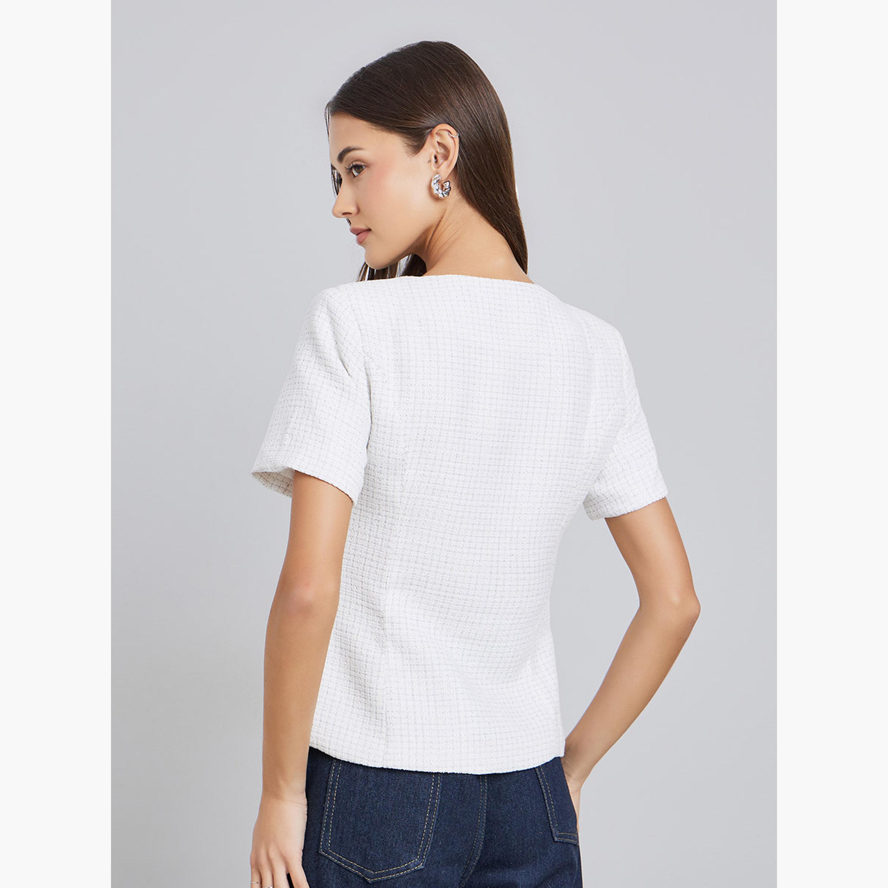 Styli Off White Tweed Look Buttoned Top-women-clothing-shirtsandblouses-blouses-image-4