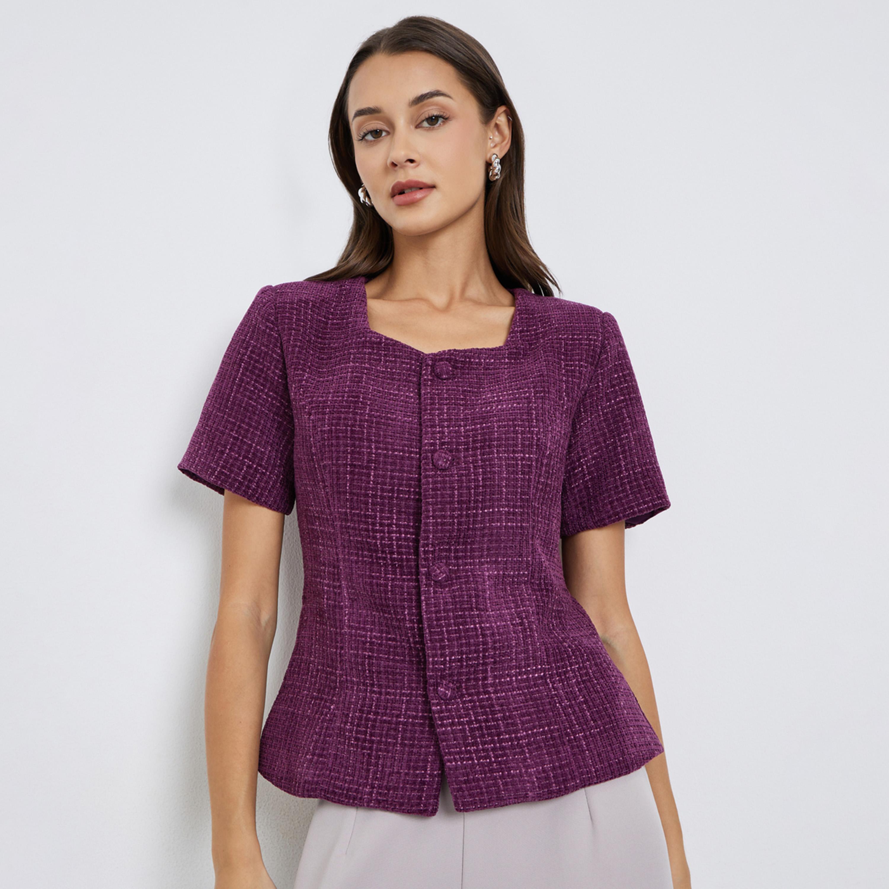 Styli Purple Tweed Buttoned Top-women-clothing-shirtsandblouses-shirts-image-1