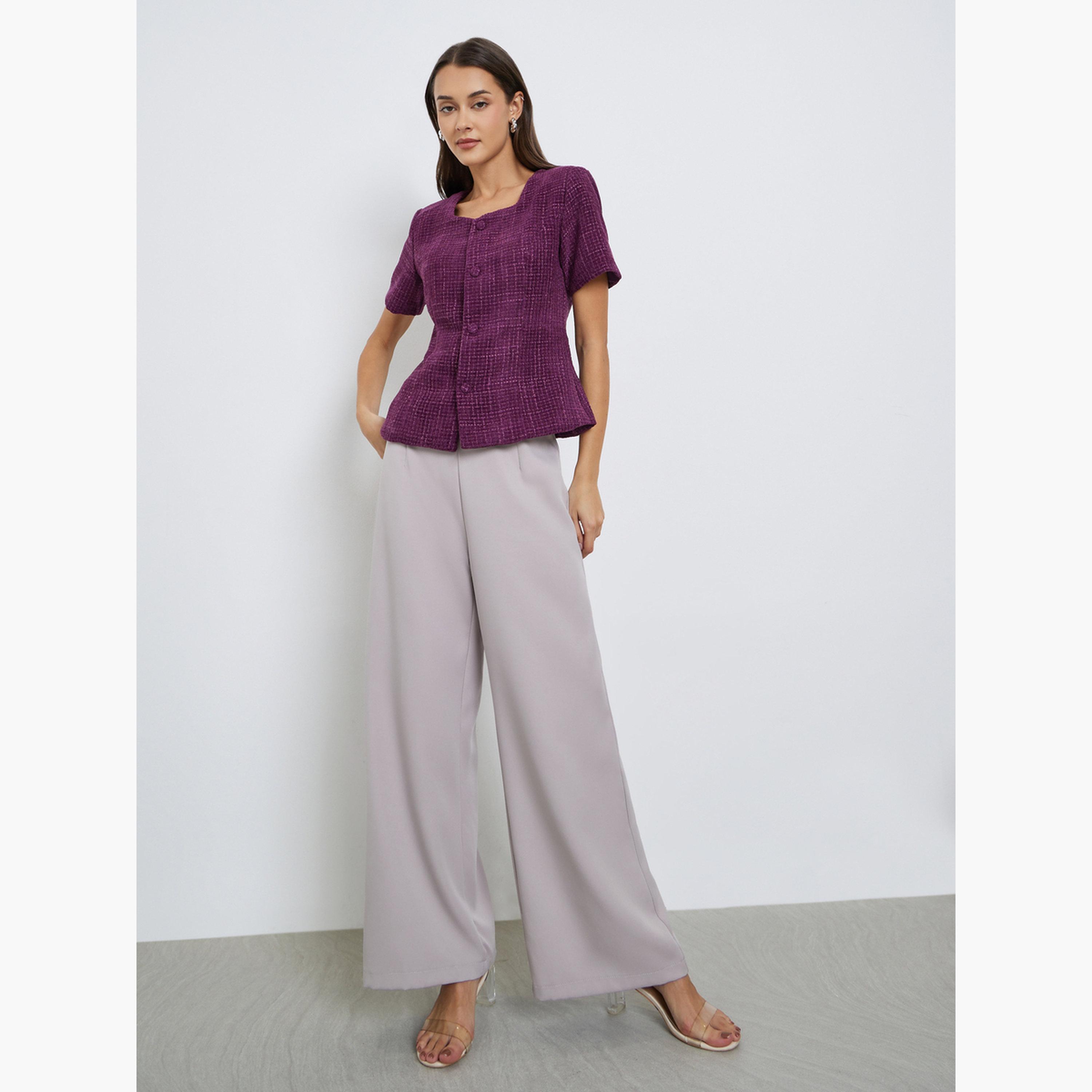 Styli Purple Tweed Buttoned Top-women-clothing-shirtsandblouses-shirts-image-2