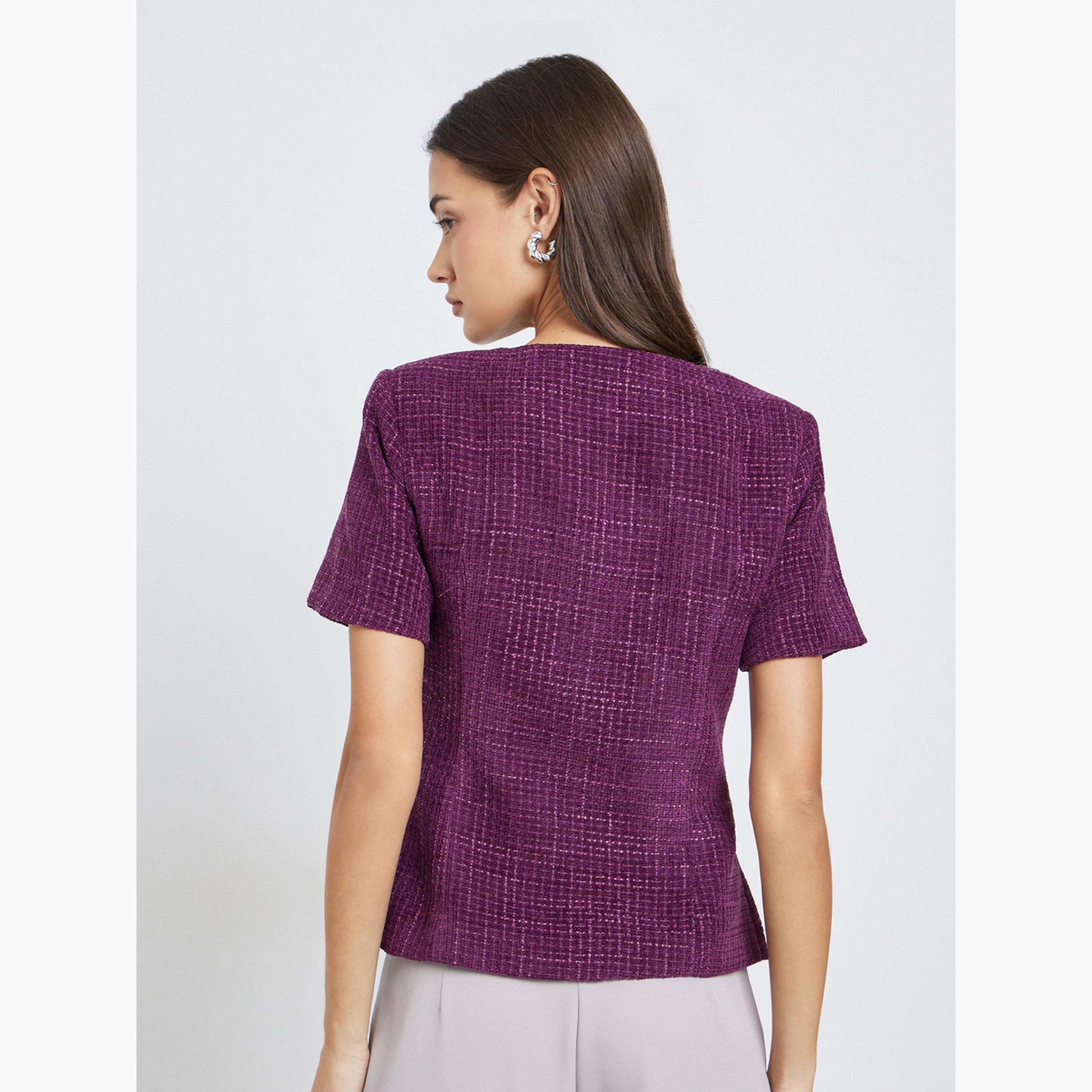 Styli Purple Tweed Buttoned Top-women-clothing-shirtsandblouses-shirts-image-5