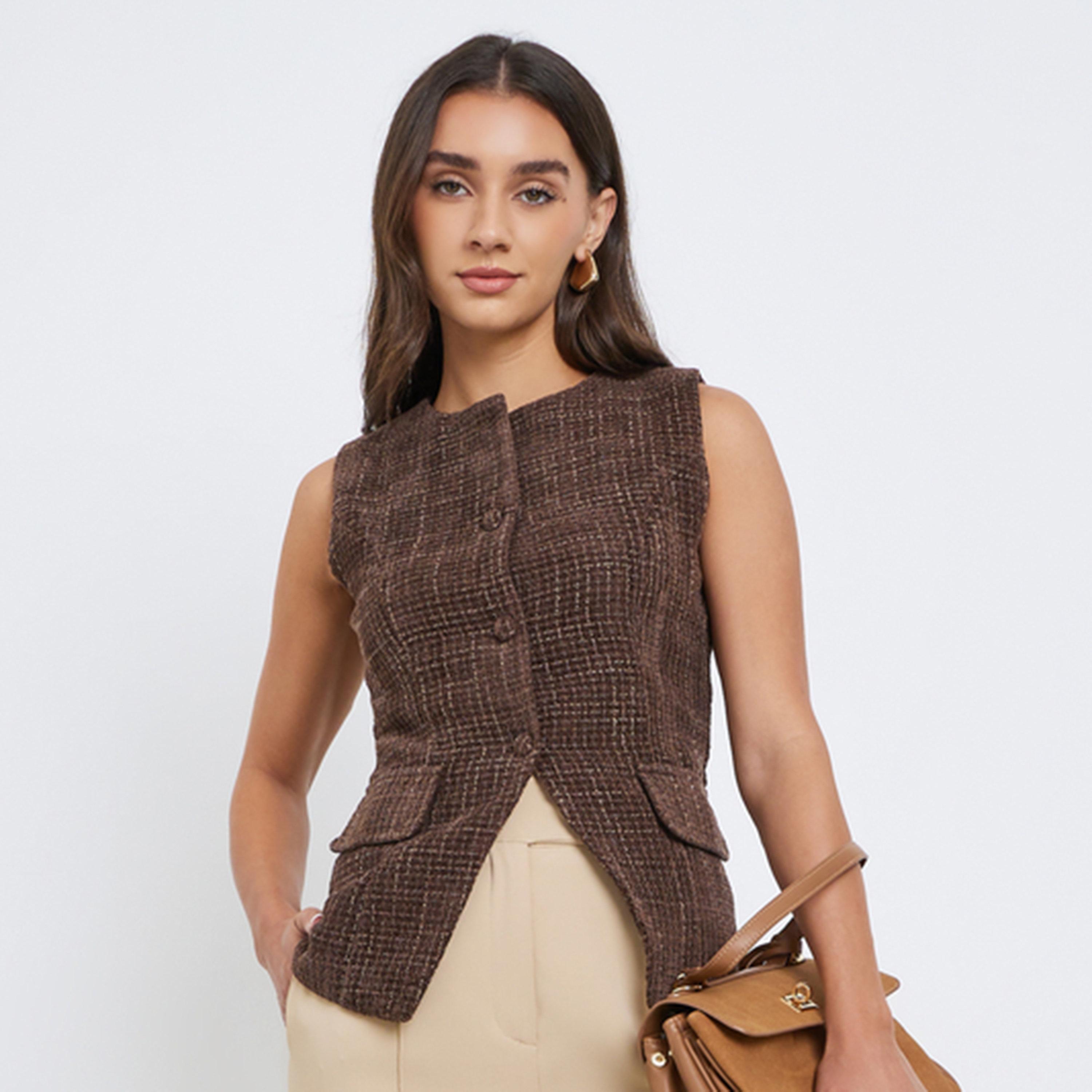 Styli Sleeveless Boucle Tweed Look Waistcoat-women-clothing-shirtsandblouses-blouses-image-1