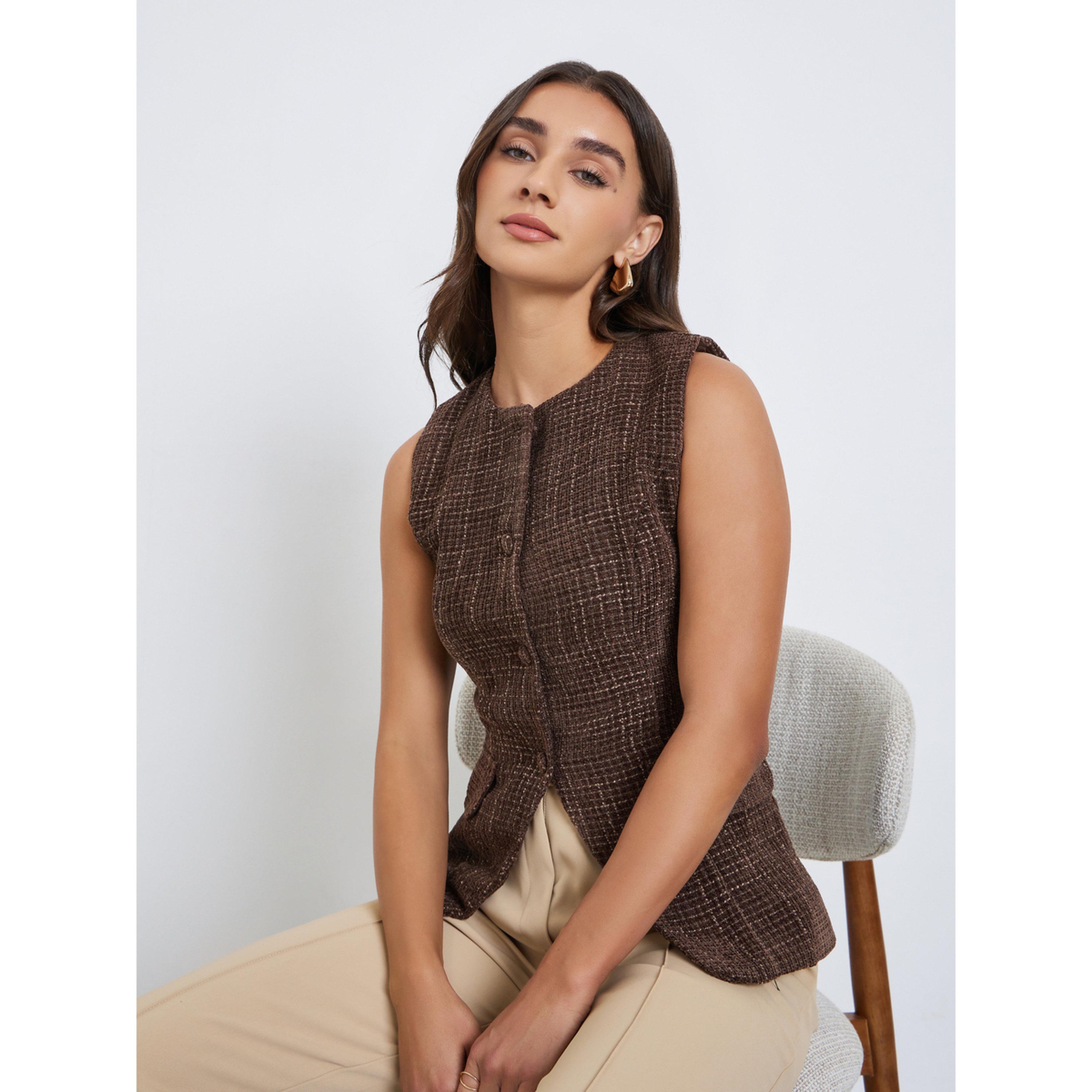 Styli Sleeveless Boucle Tweed Look Waistcoat-women-clothing-shirtsandblouses-blouses-image-3