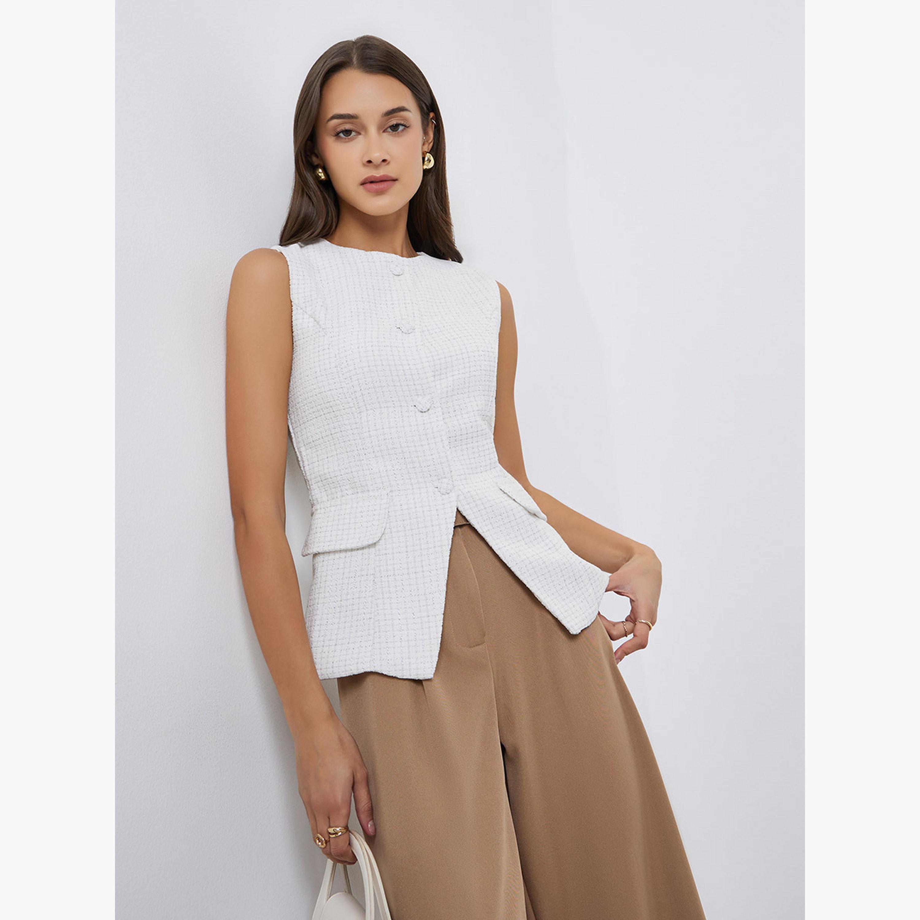 ستايلي - صدرية بدون أكمام بتصميم تويد من بوكل-women-clothing-shirtsandblouses-blouses-image-1