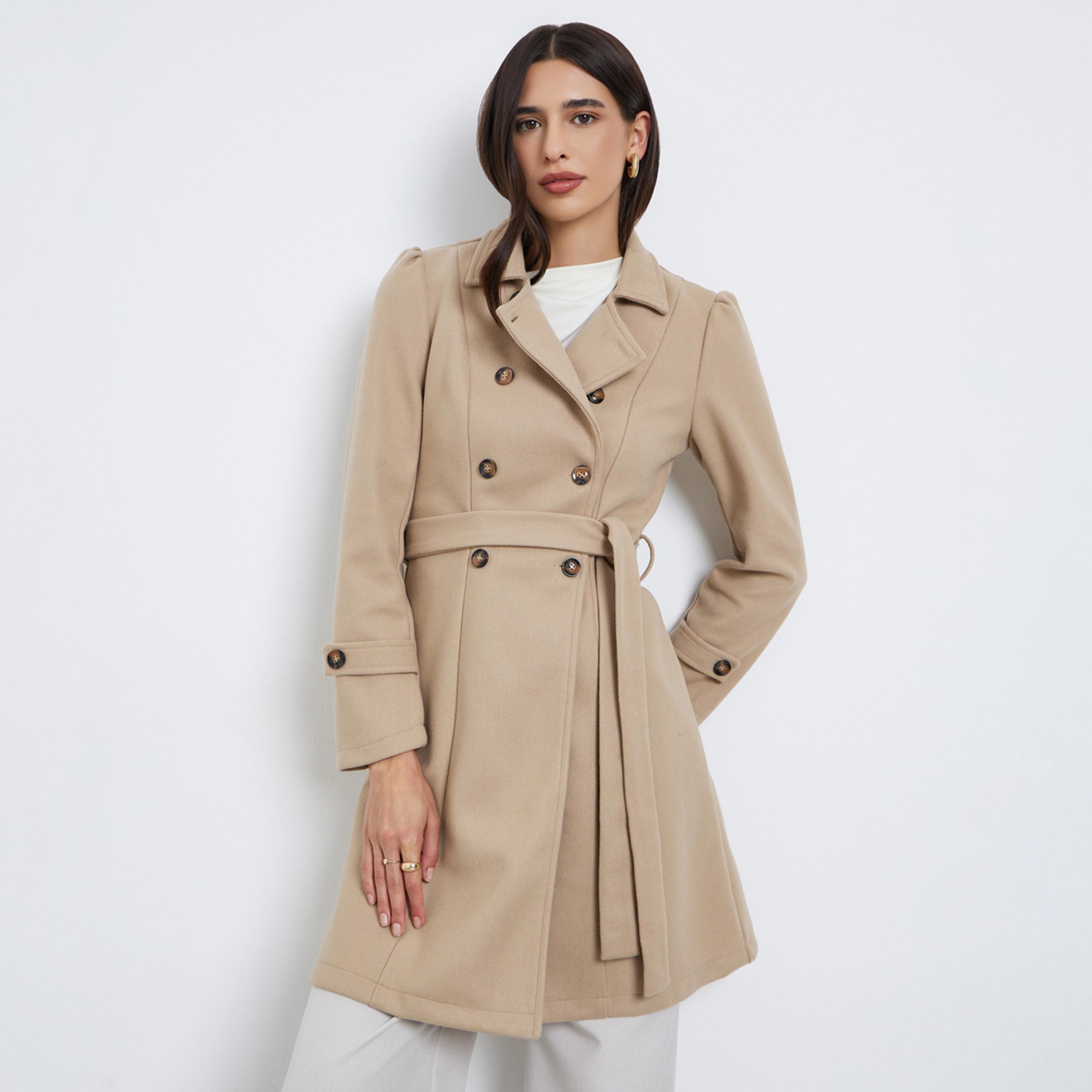 ستايلي - معطف طويل بحزام مزدوج الصدر بقصة عادية-women-clothing-coatsandjackets-coats-image-1