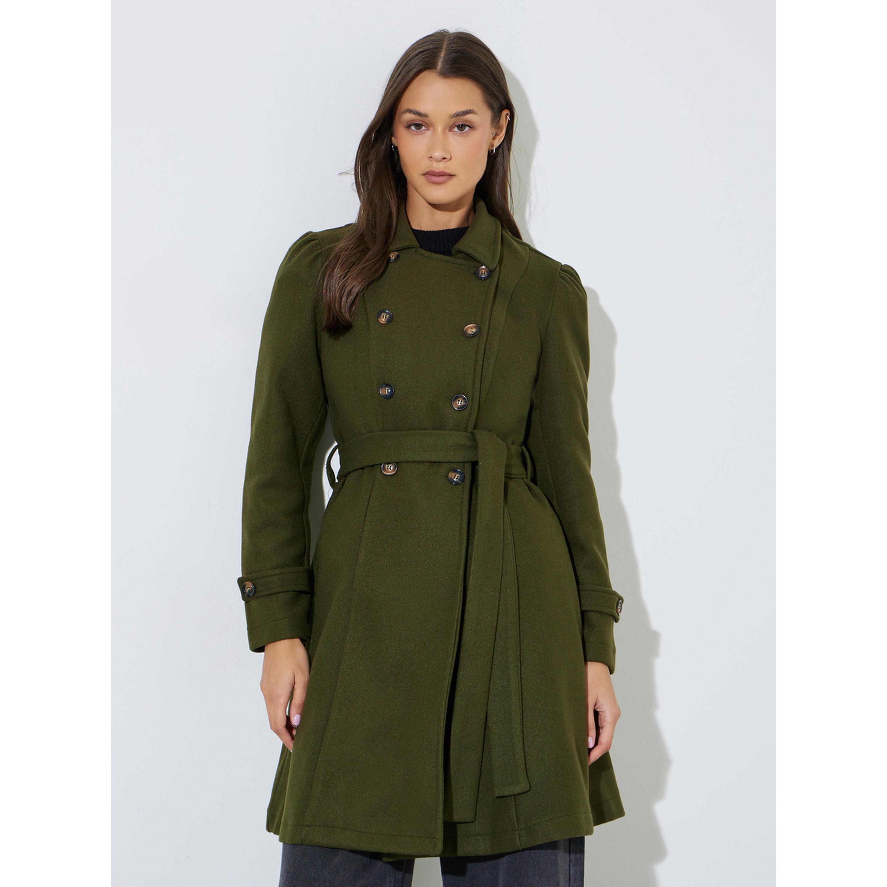 معطف طويل بقصة عادية بأزرار مزدوجة وحزام-women-winterwear-coatsandjackets-coats-image-1