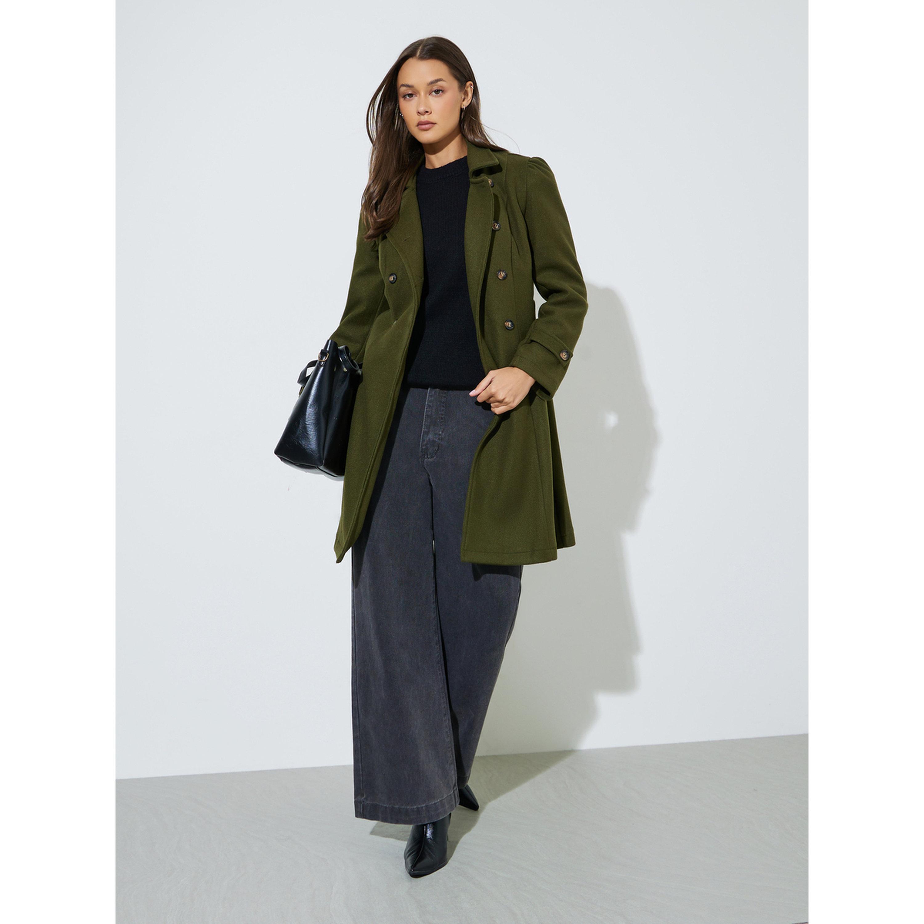 معطف طويل بقصة عادية بأزرار مزدوجة وحزام-women-winterwear-coatsandjackets-coats-image-2