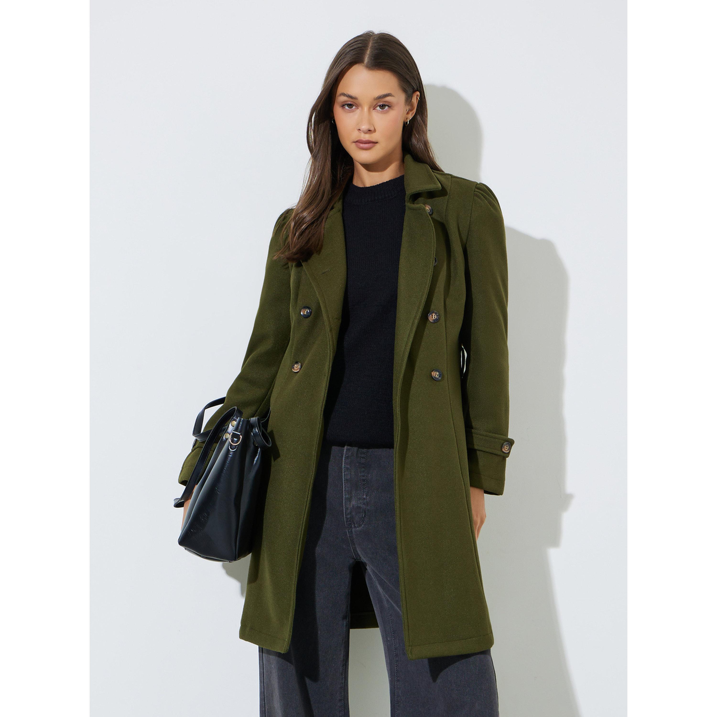 معطف طويل بقصة عادية بأزرار مزدوجة وحزام-women-winterwear-coatsandjackets-coats-image-3
