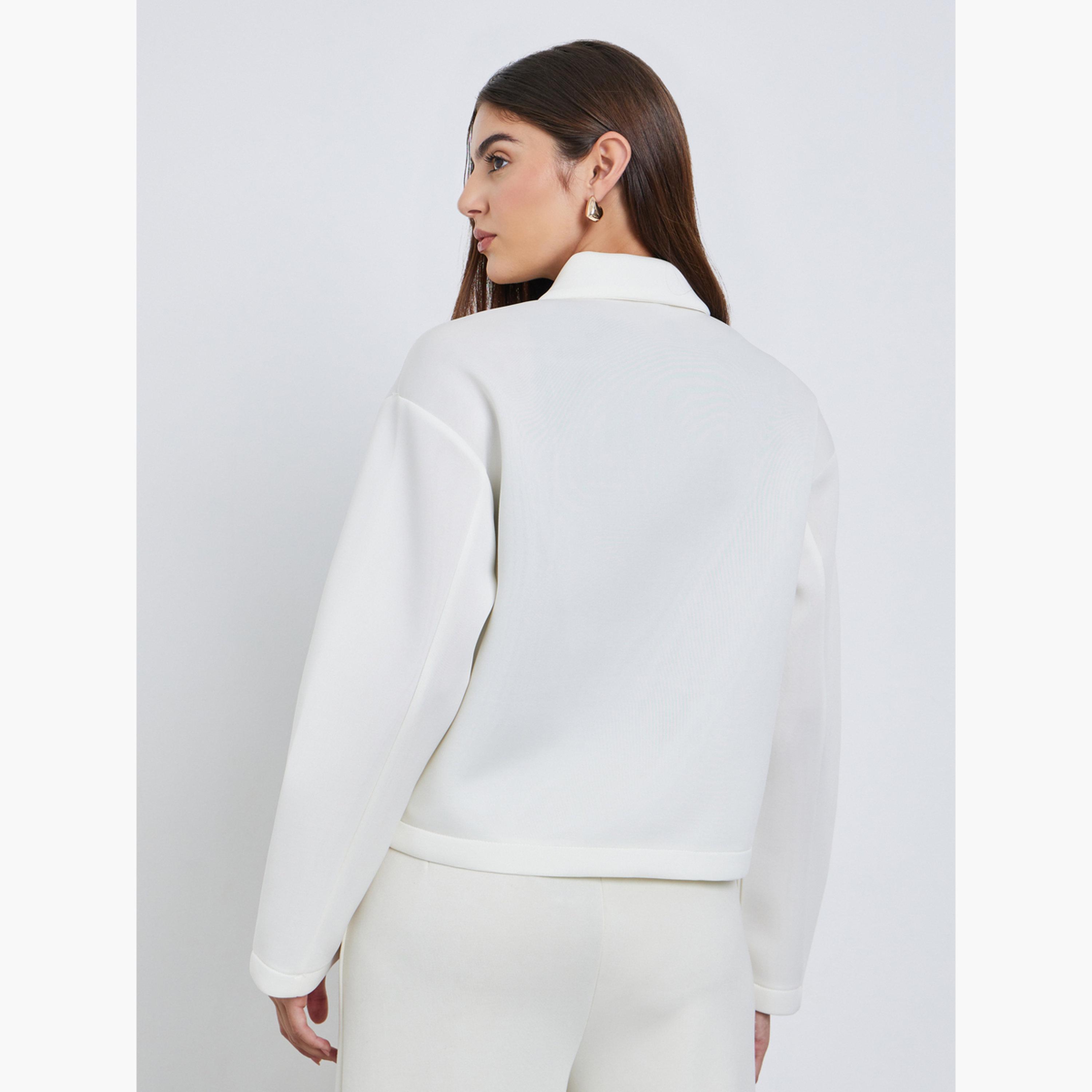 Styli Solid Collared Long Sleeves Women's Button Through Trucker Jacket-women-winterwear-coatsandjackets-jackets-image-4