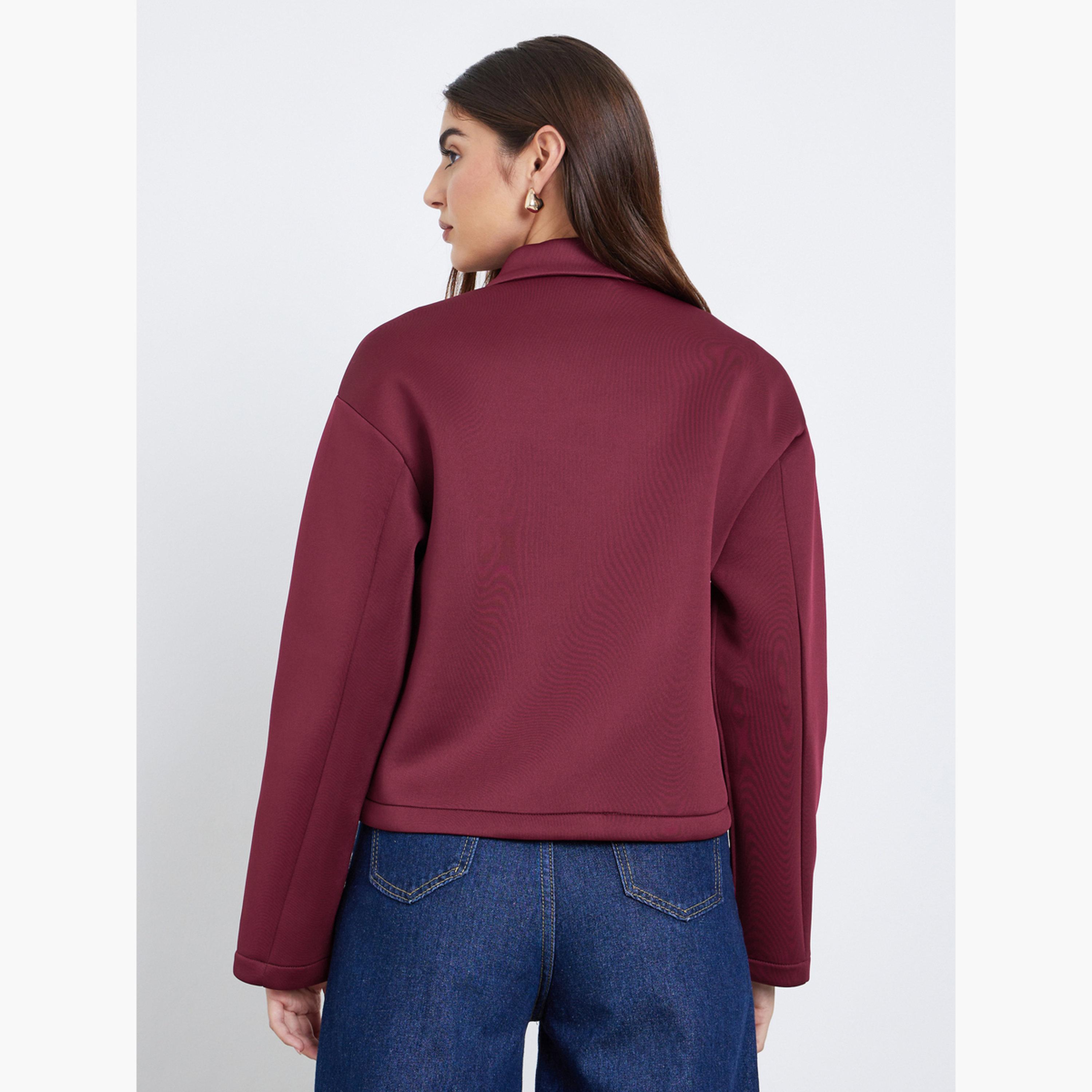 Styli Solid Collared Long Sleeves Women's Button Through Trucker Jacket-women-winterwear-coatsandjackets-jackets-image-4