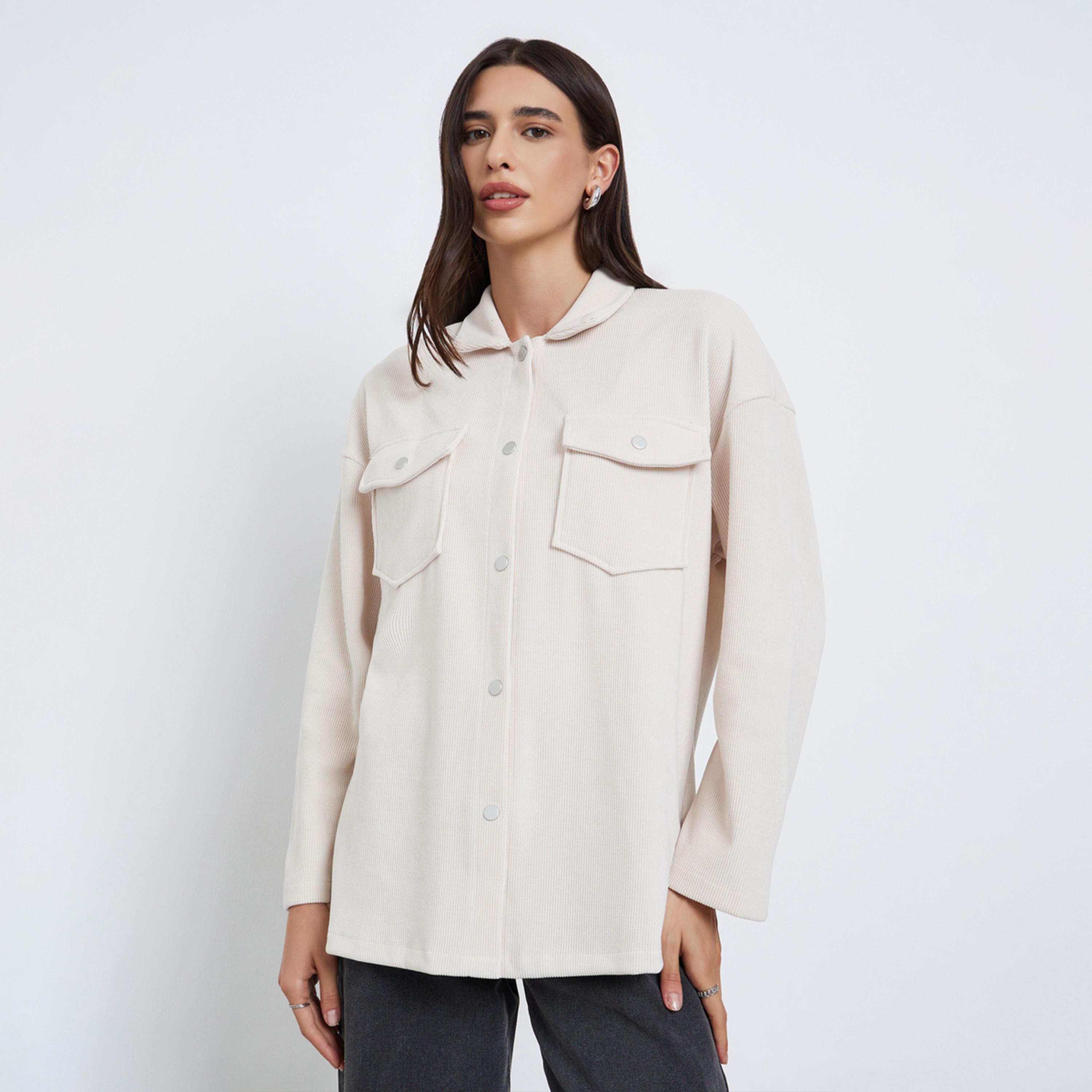 Styli Off White Oversized Corduroy Shacket-women-winterwear-coatsandjackets-jackets-image-1