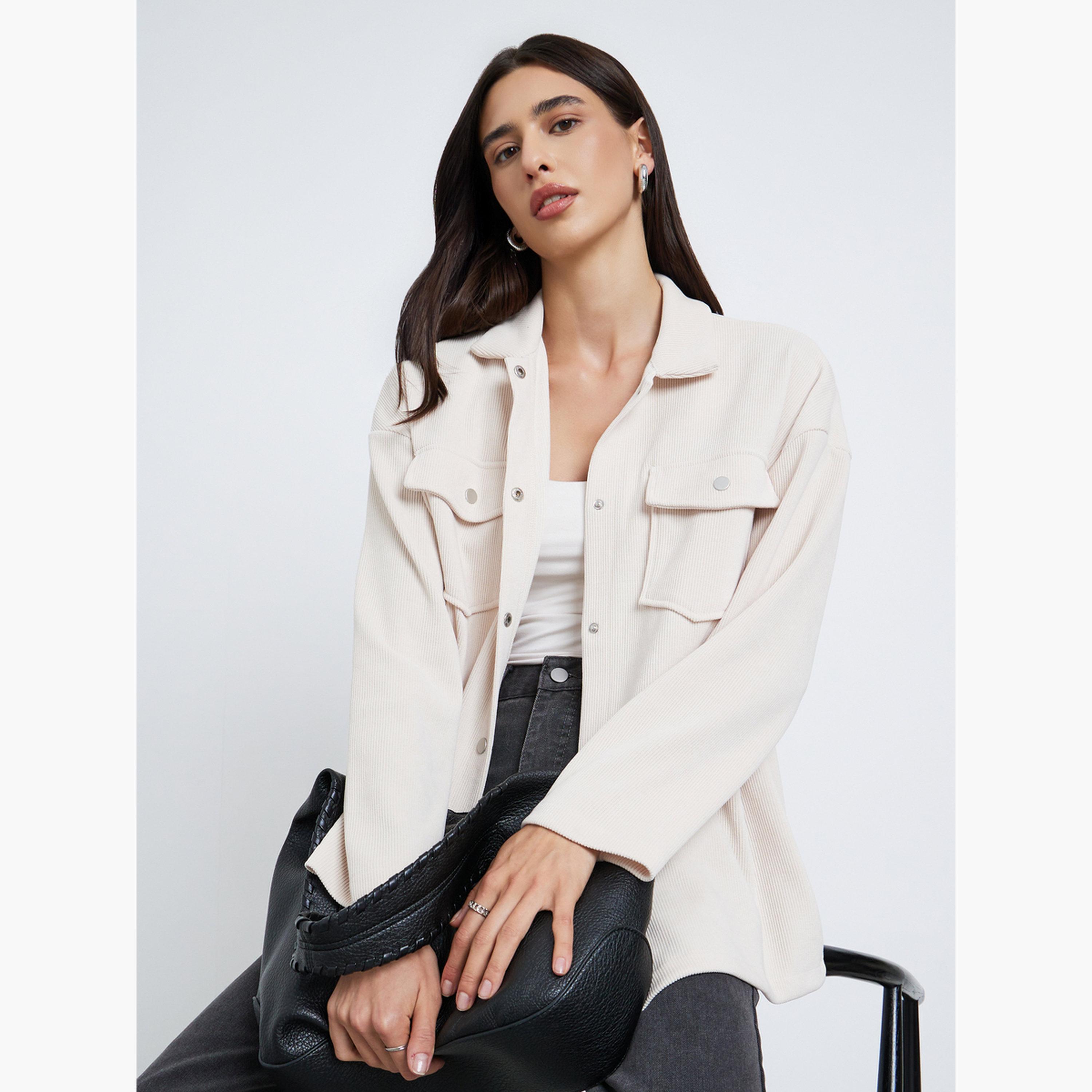 Styli Off White Oversized Corduroy Shacket-women-winterwear-coatsandjackets-jackets-image-3