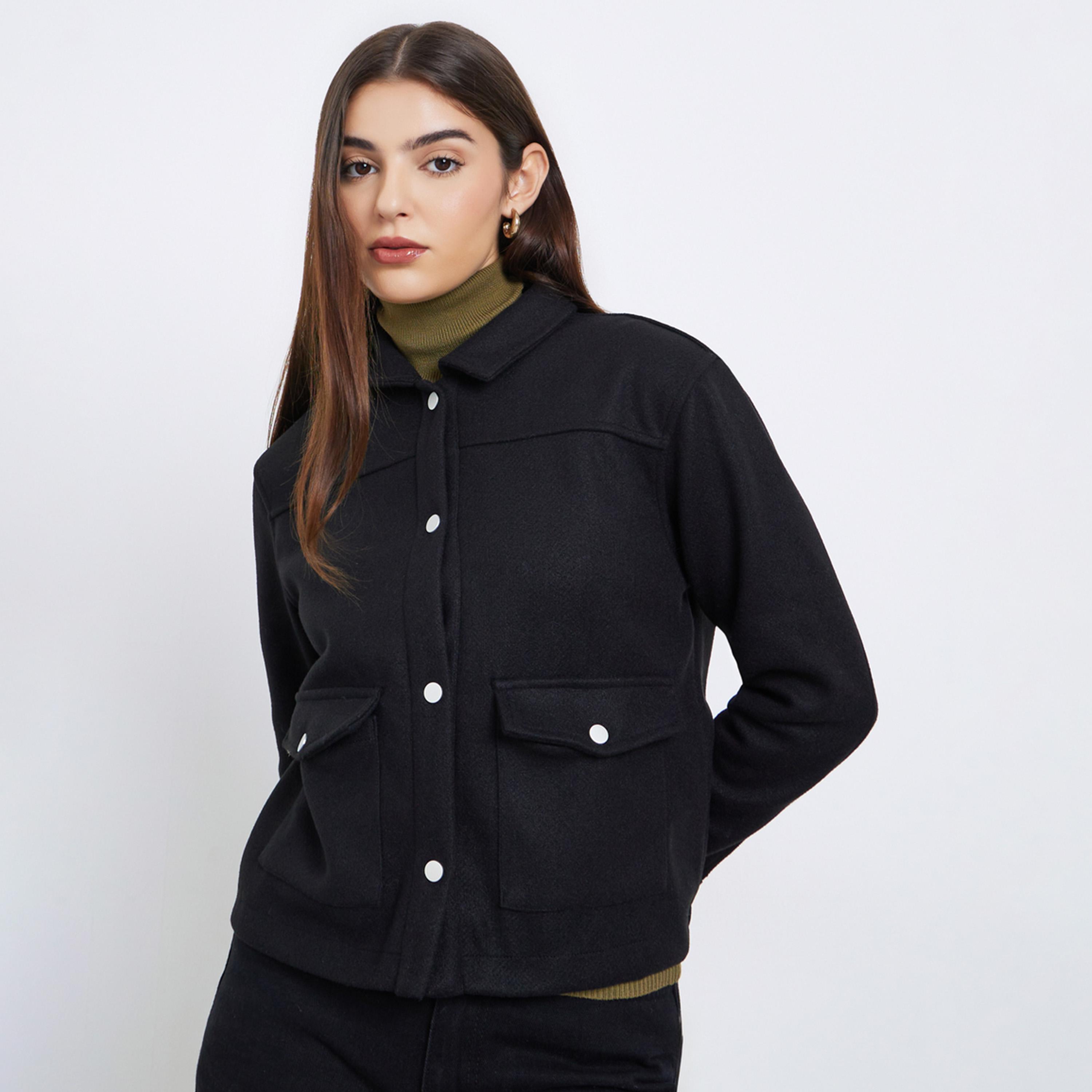 ستايلي - جاكيت أسود بقصّة عادية وأزرار-women-winterwear-coatsandjackets-jackets-image-1