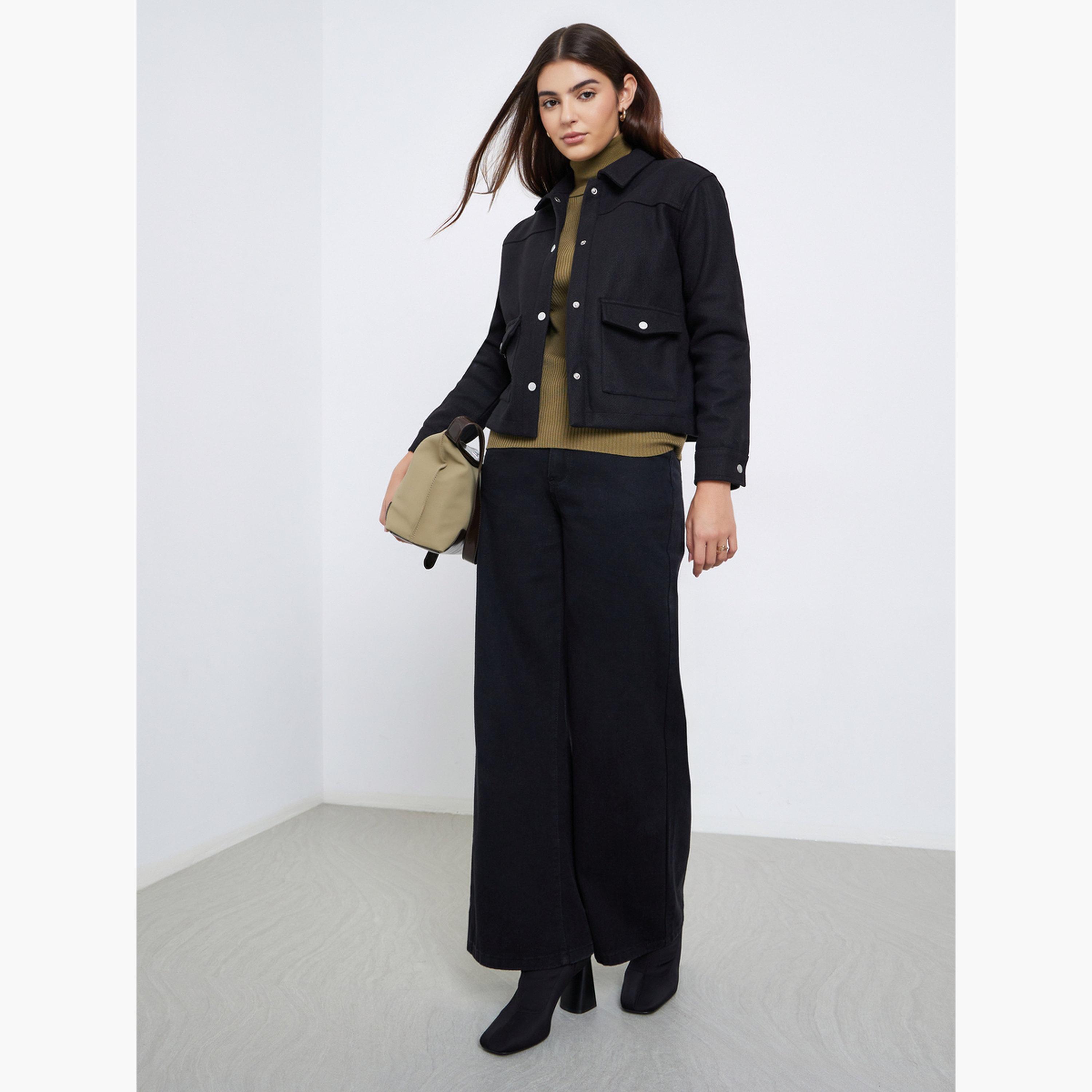 ستايلي - جاكيت أسود بقصّة عادية وأزرار-women-winterwear-coatsandjackets-jackets-image-2