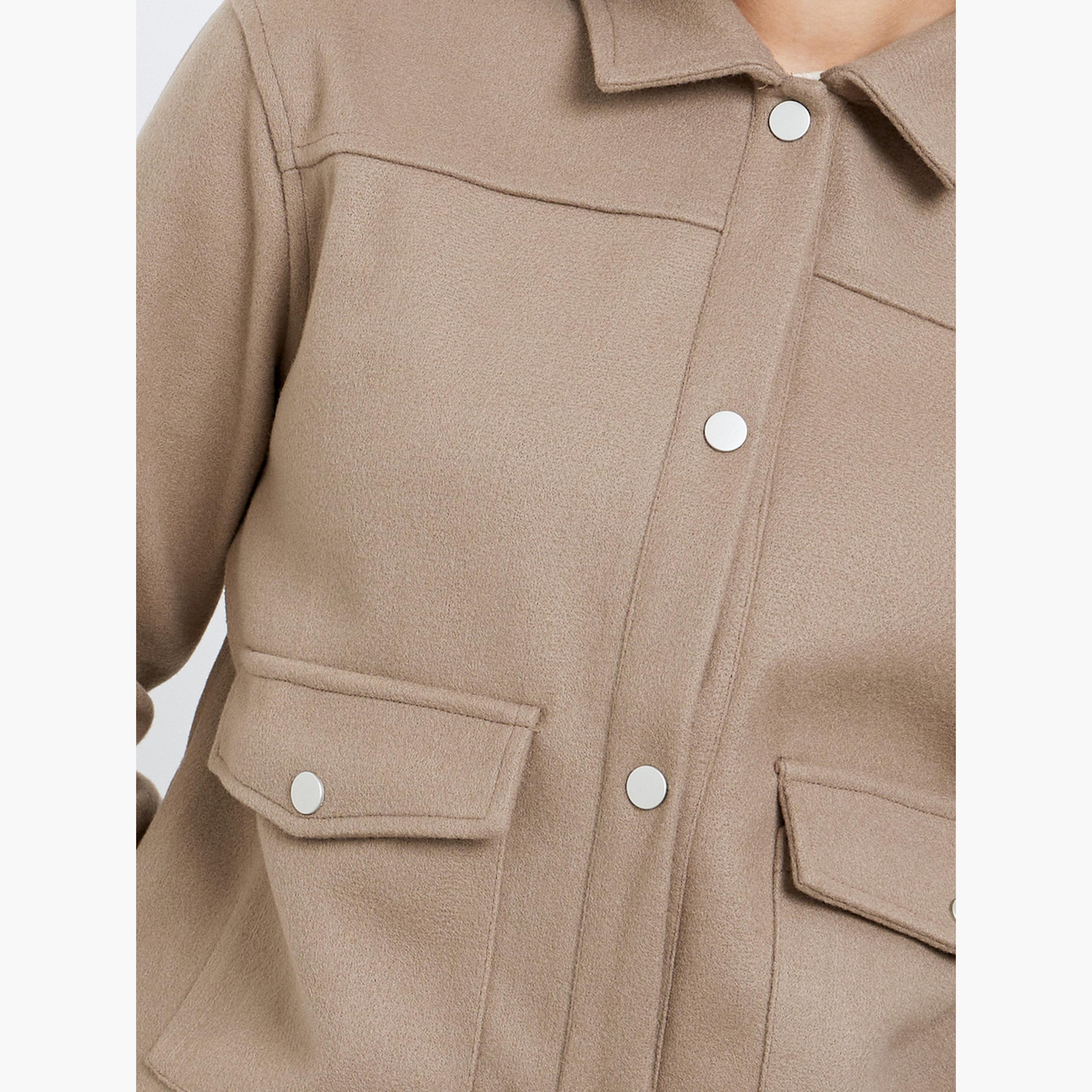 Styli Solid Collared Long Sleeves Women's Snap Button Trucker Jacket-women-winterwear-coatsandjackets-jackets-image-5