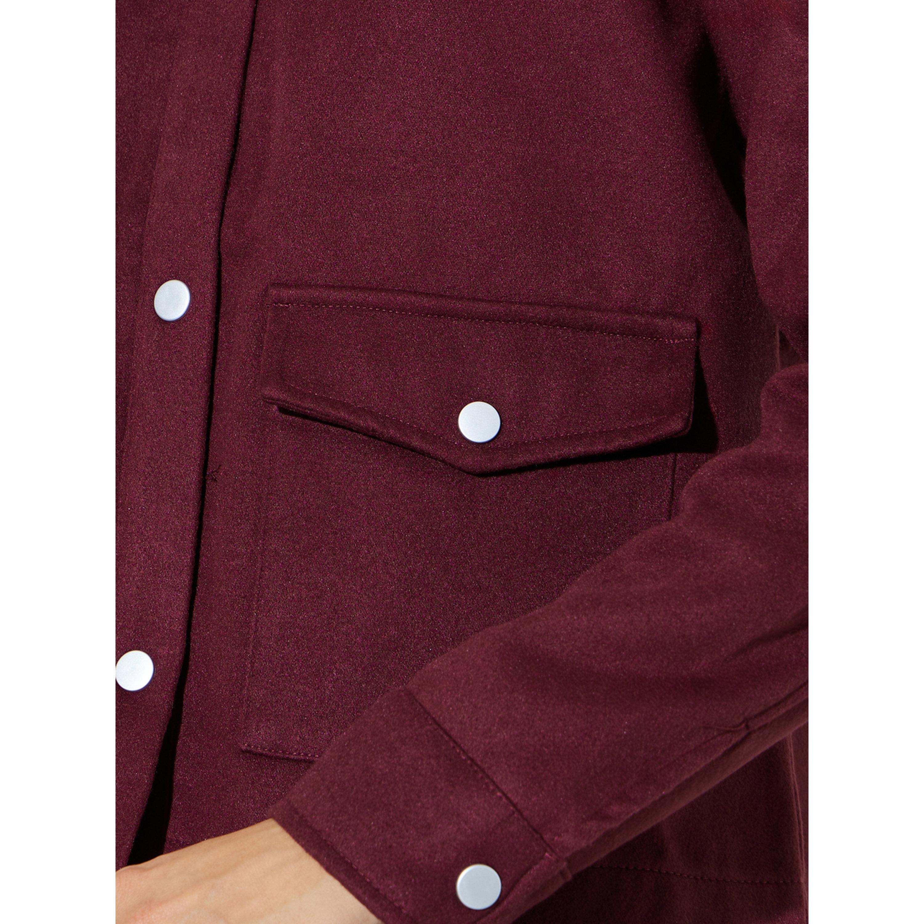 Styli Burgundy Regular Fit Buttoned Trucker Jacket-women-winterwear-coatsandjackets-jackets-image-5