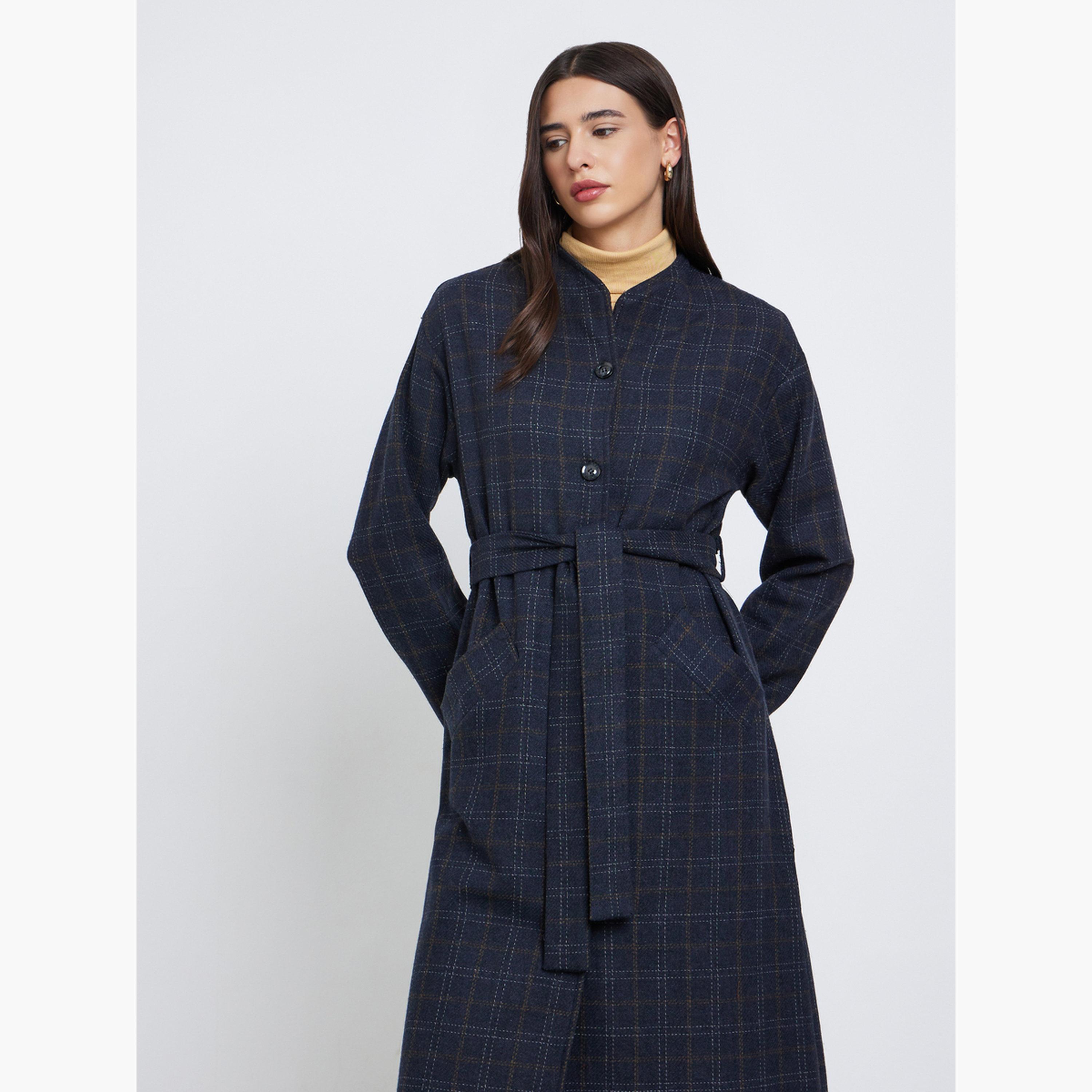 ستايلي - معطف من الصوف بطبعة مربعات لون أسود-women-clothing-coatsandjackets-coats-image-2