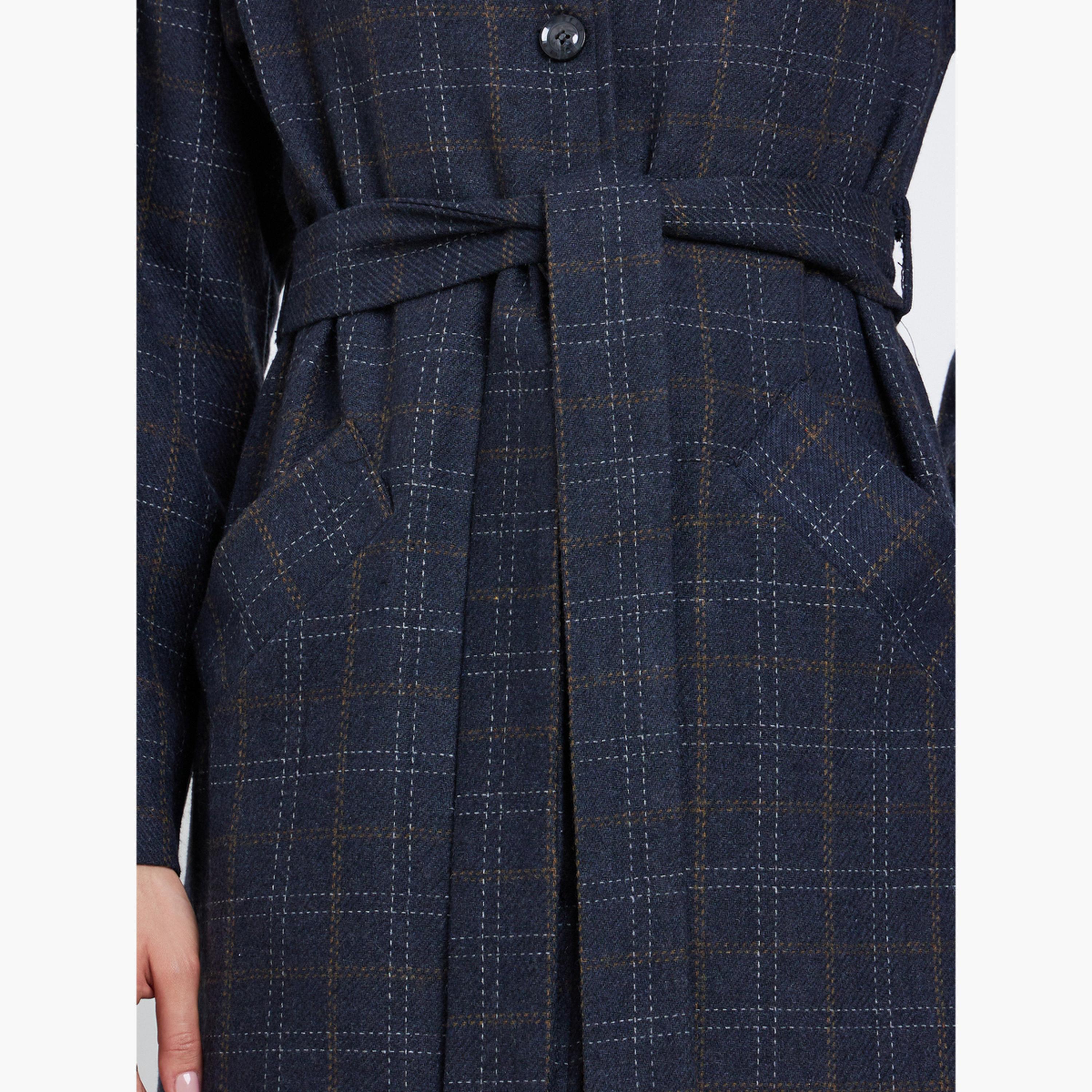 ستايلي - معطف من الصوف بطبعة مربعات لون أسود-women-clothing-coatsandjackets-coats-image-3