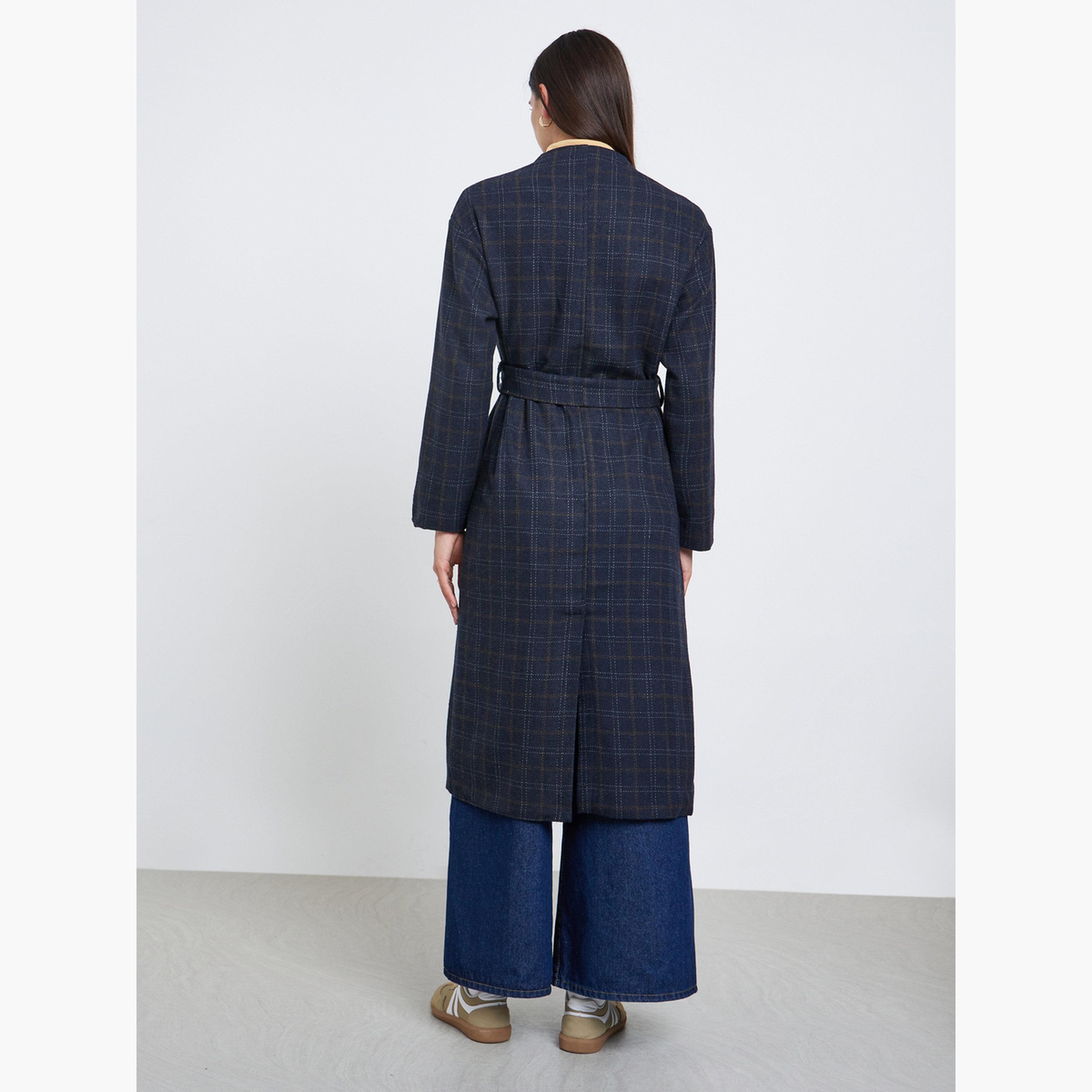 ستايلي - معطف من الصوف بطبعة مربعات لون أسود-women-clothing-coatsandjackets-coats-image-4