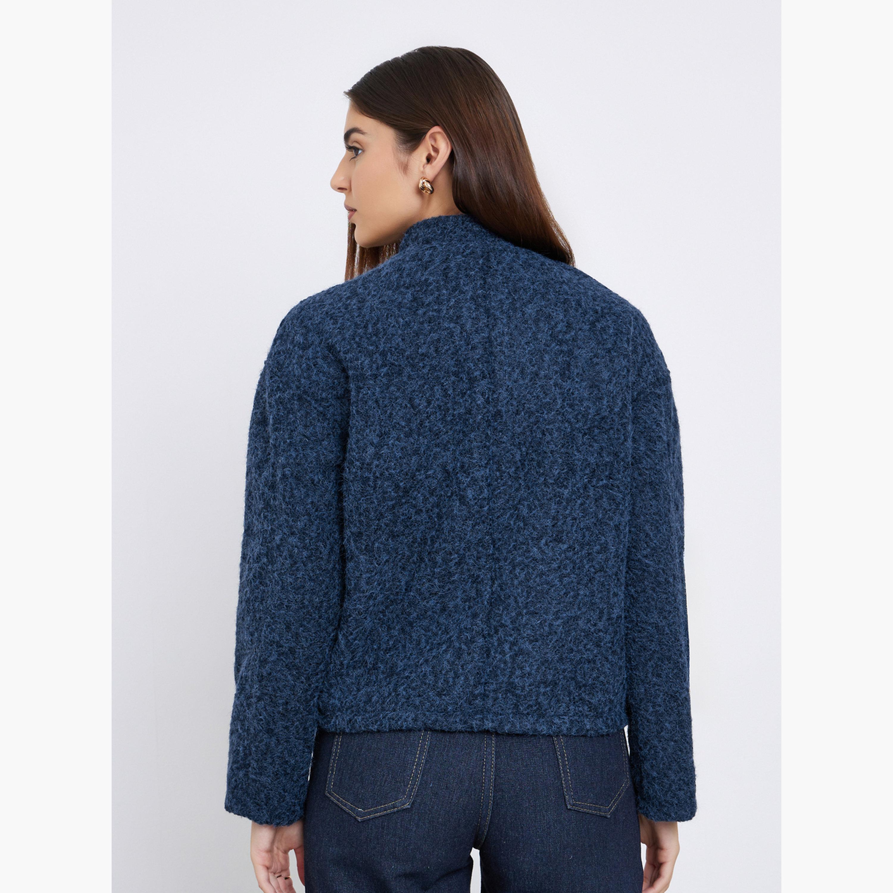 ستايلي - سترة صوفية مسلوقة بقصّة عادية لون أزرق الداكن-women-winterwear-coatsandjackets-jackets-image-4