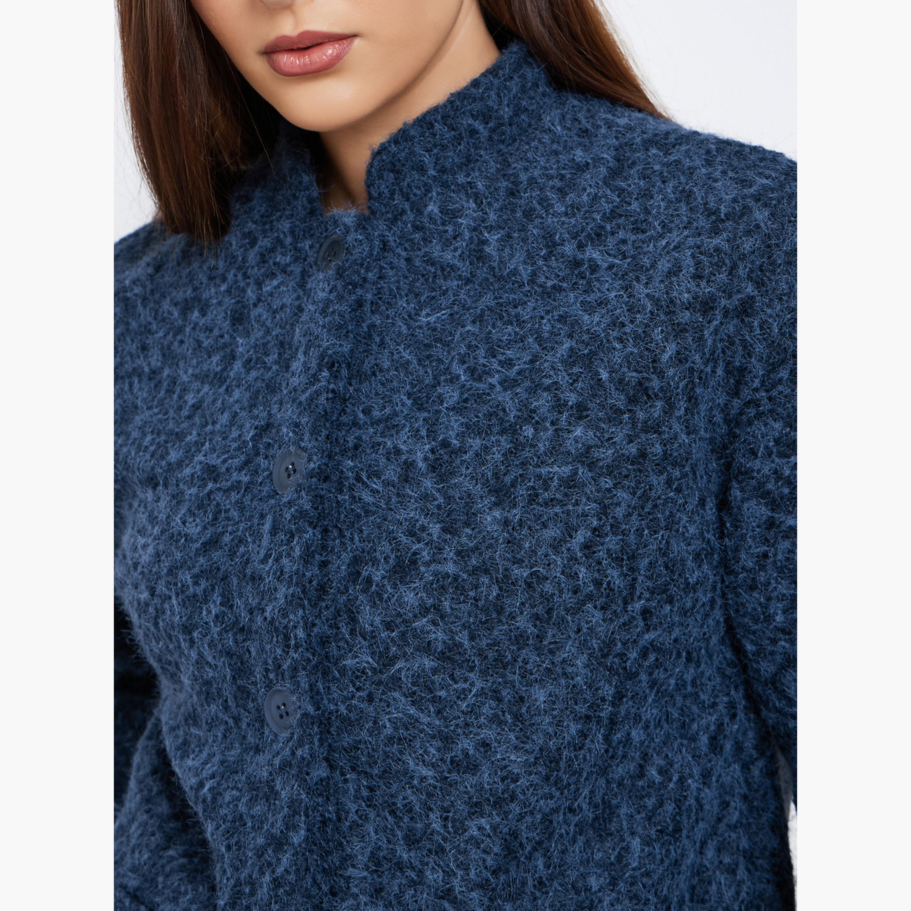 ستايلي - سترة صوفية مسلوقة بقصّة عادية لون أزرق الداكن-women-winterwear-coatsandjackets-jackets-image-5