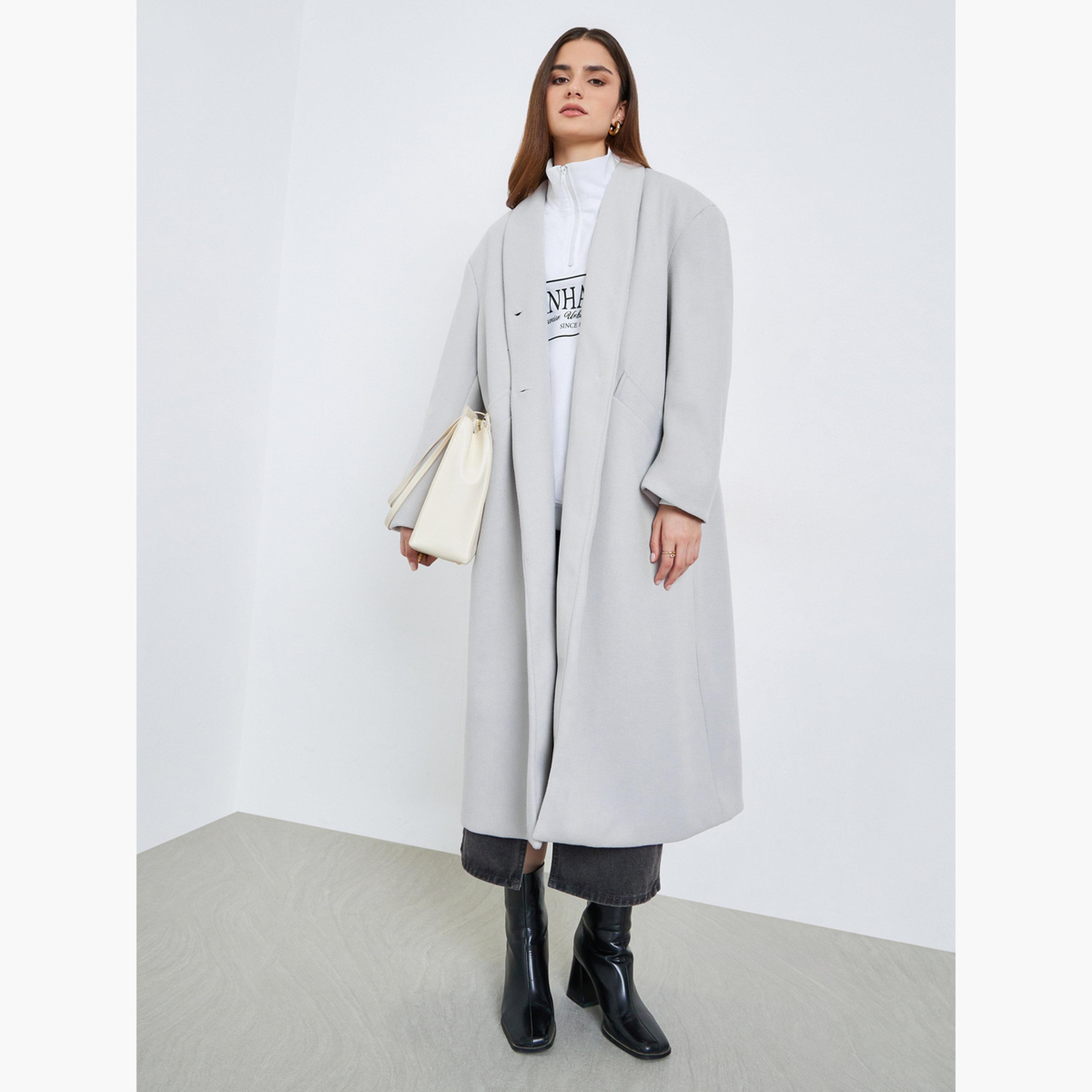 ستايلي - معطف نسائي رمادي متوسط ​​الطول بحزام مصنوع من الصوف-women-clothing-coatsandjackets-coats-image-2