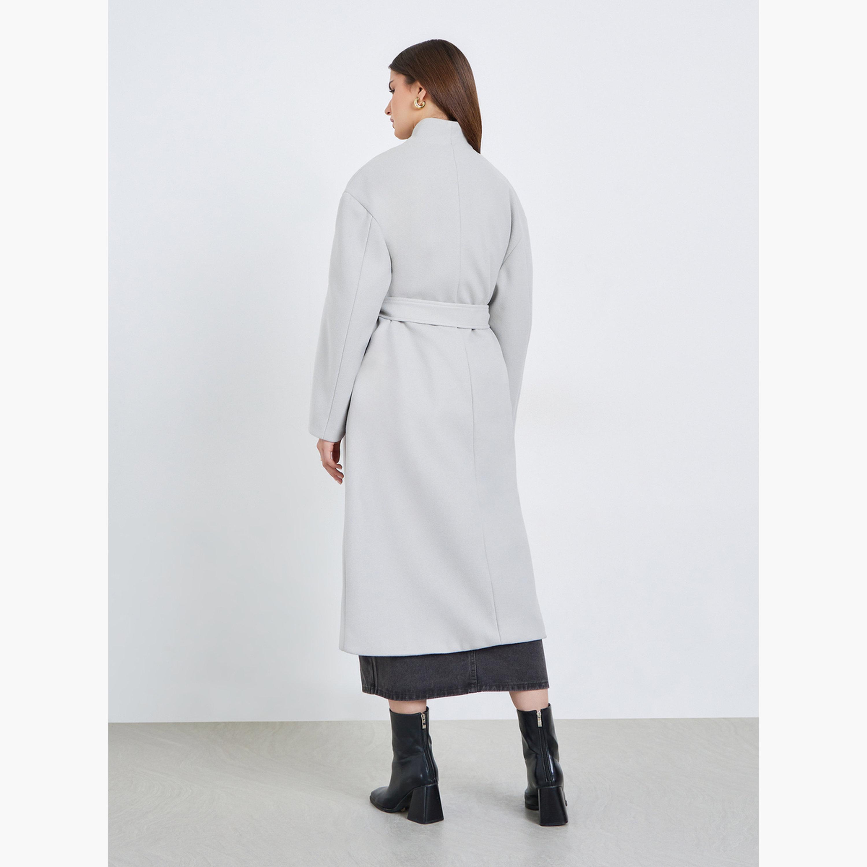ستايلي - معطف نسائي رمادي متوسط ​​الطول بحزام مصنوع من الصوف-women-clothing-coatsandjackets-coats-image-4