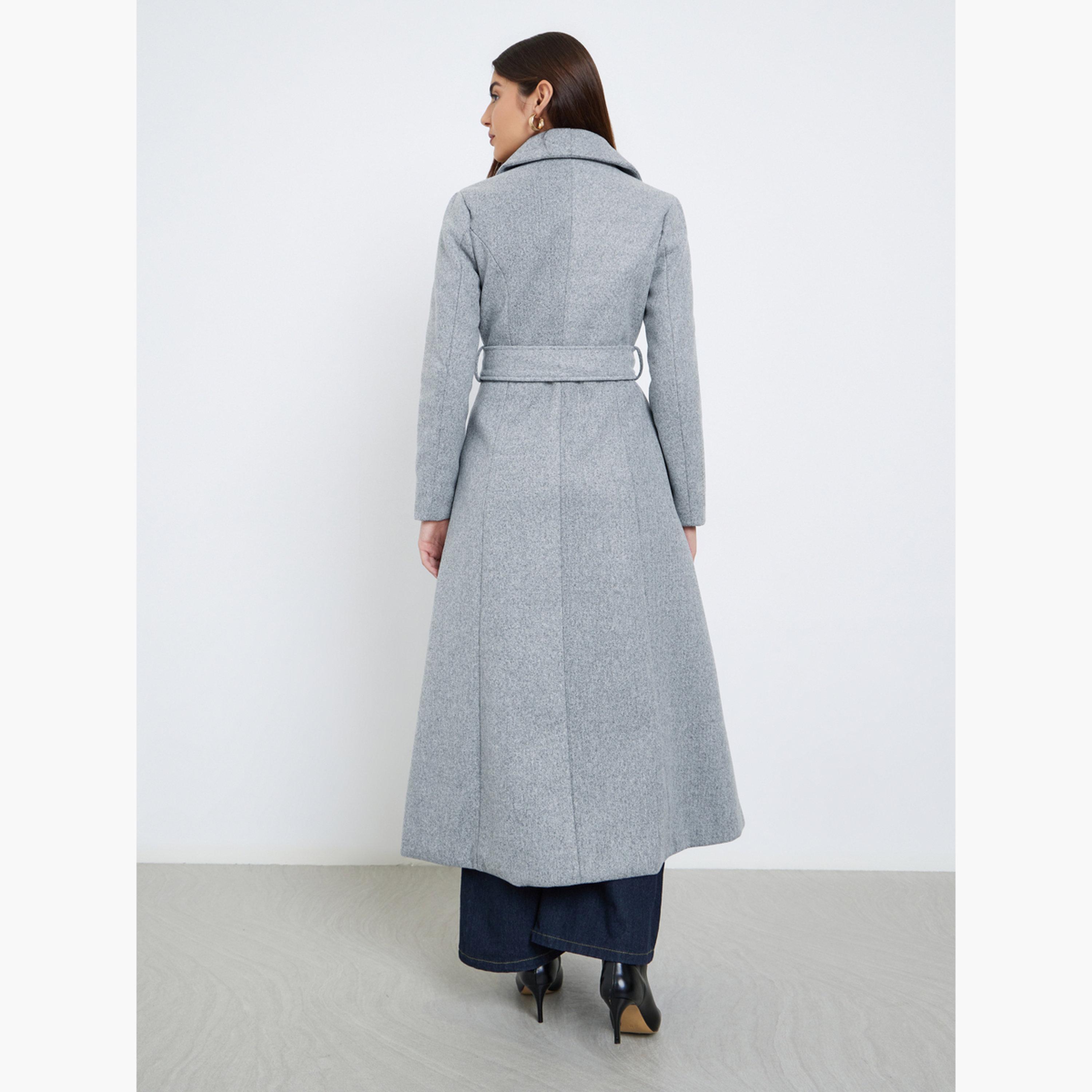 ستايلي - معطف رمادي عادي بقصة عادية يشبه الصوف أزرار مزدوجة للنساء -women-clothing-coatsandjackets-coats-image-3