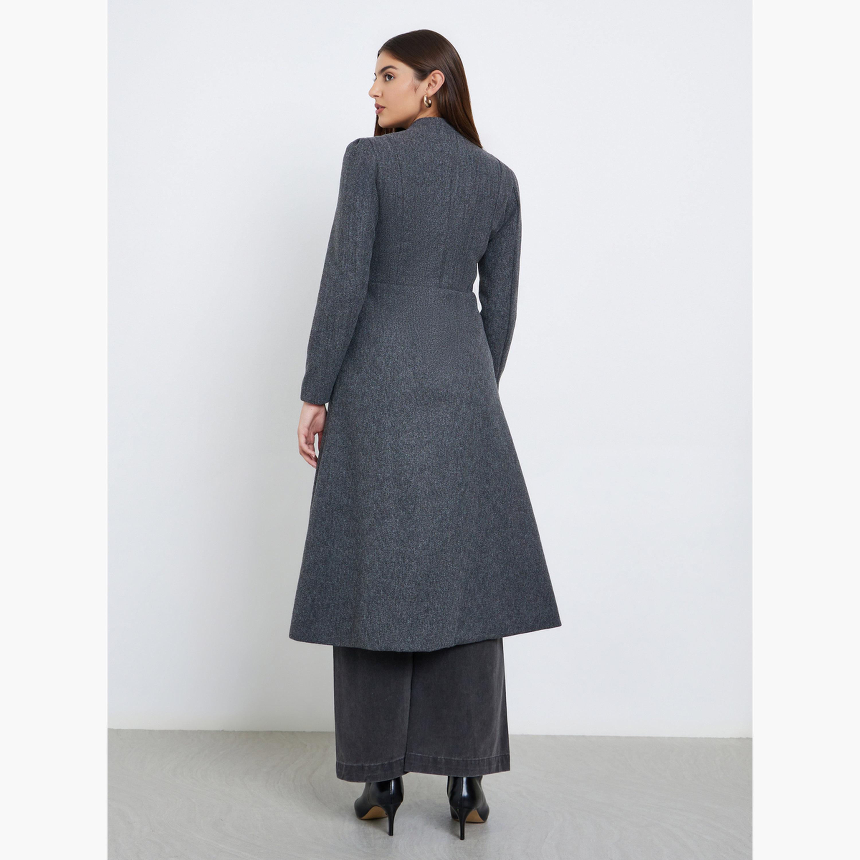 Styli Women Grey Regular Fit Wool Like Midi Coat-women-clothing-coatsandjackets-coats-image-5