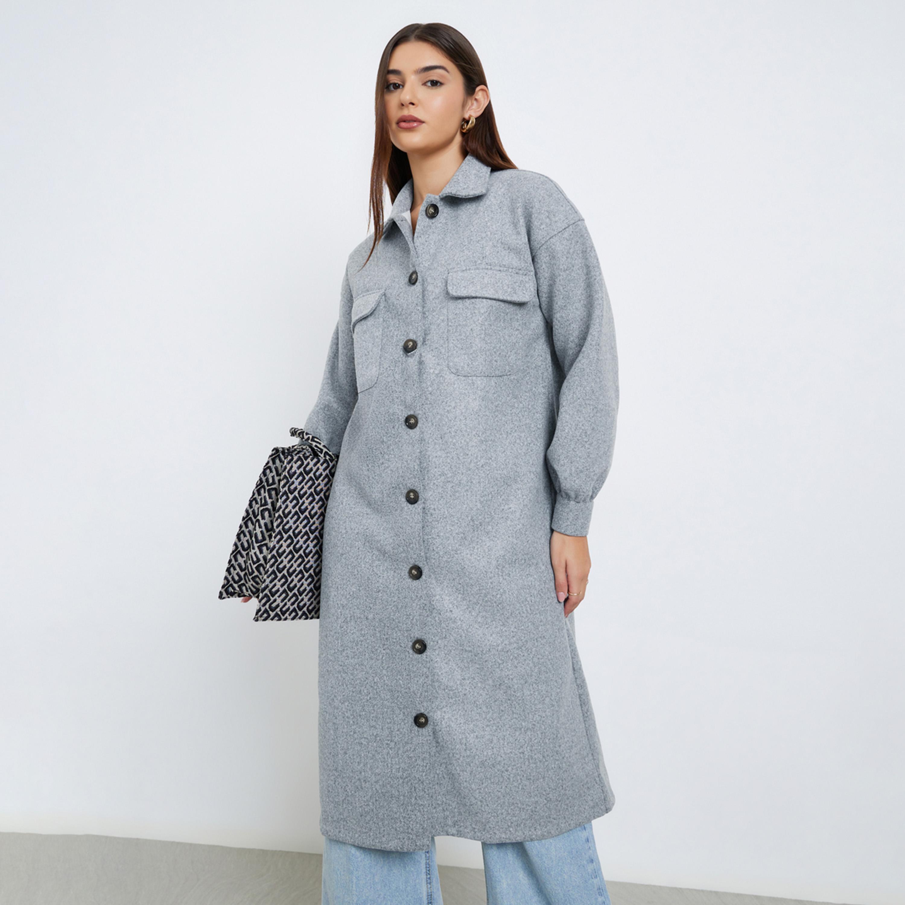 ستايلي - معطف رمادي متوسط ​​الحجم من الصوف-women-clothing-coatsandjackets-coats-image-1