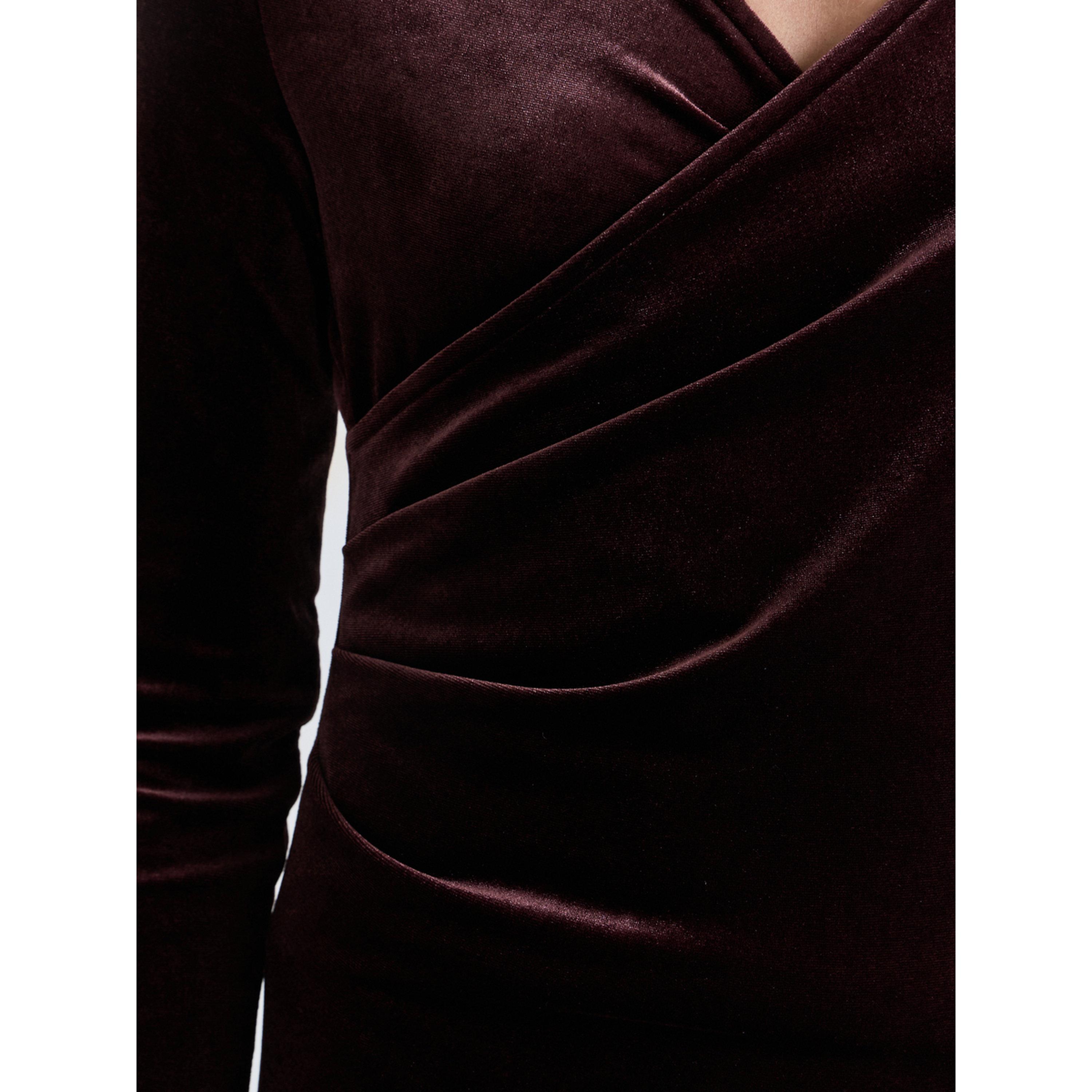 Styli Brown Velvet Look Wrap Front Maxi Evening Dress-women-clothing-dresses-image-4