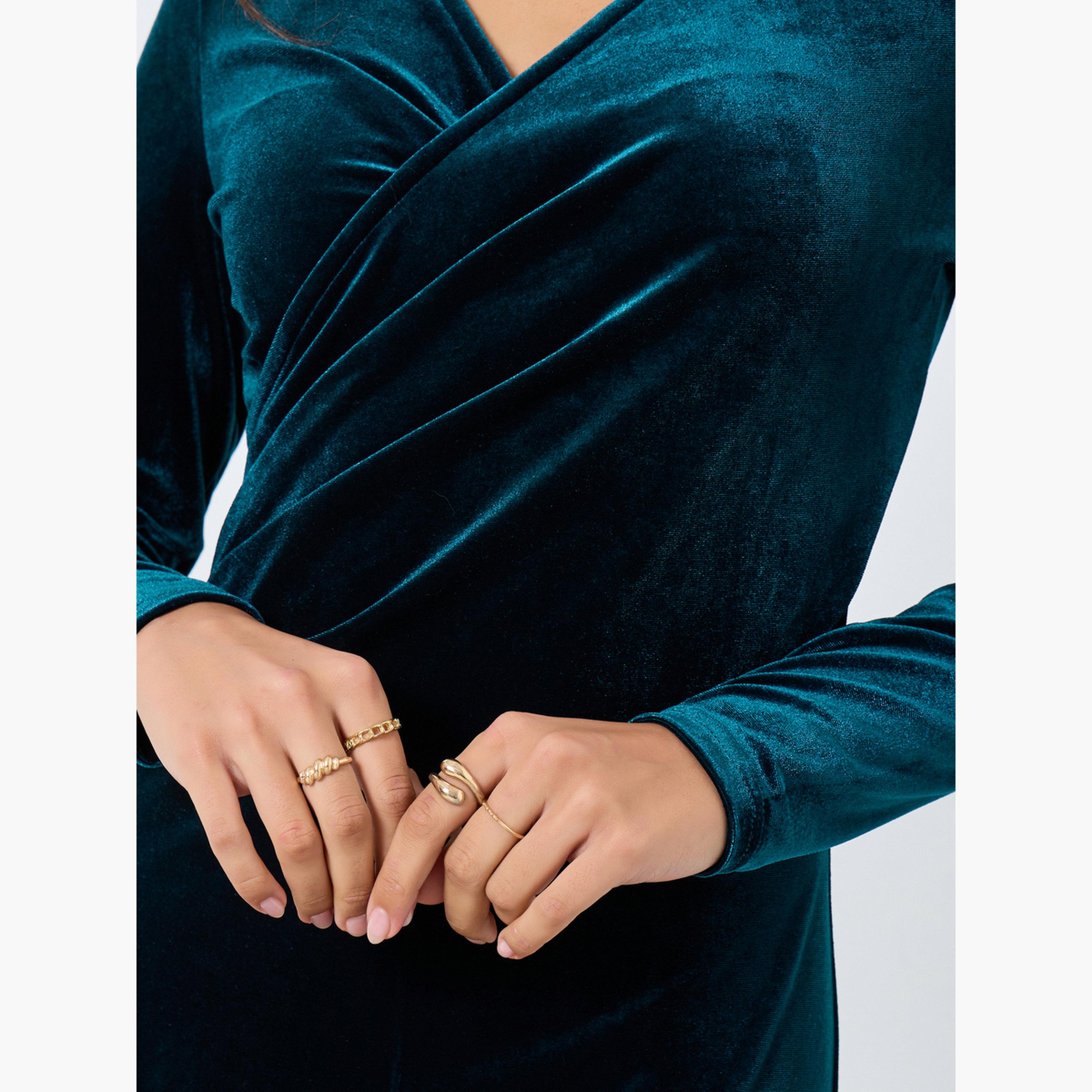 Styli Teal Velvet Look Wrap Front Maxi Evening Dress-women-clothing-dresses-image-4
