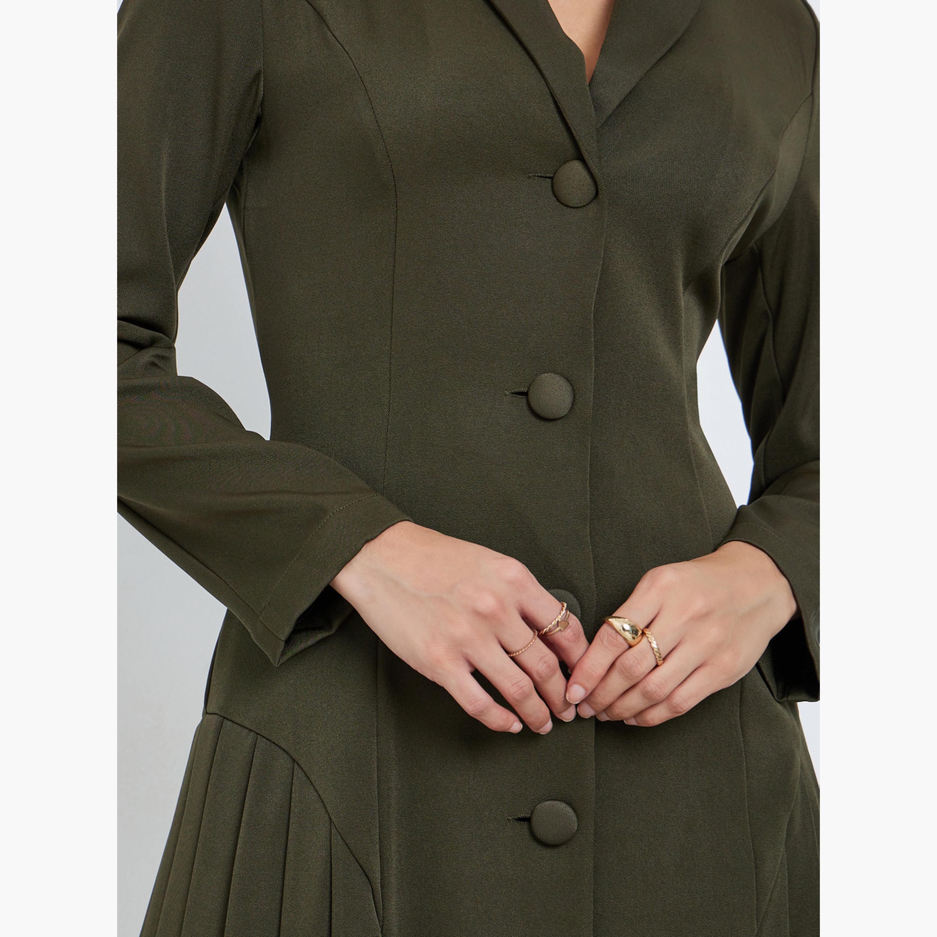 ستايلي - فستان زيتوني بطول الركبة مع بليزر مطوي-women-clothing-dresses-image-4