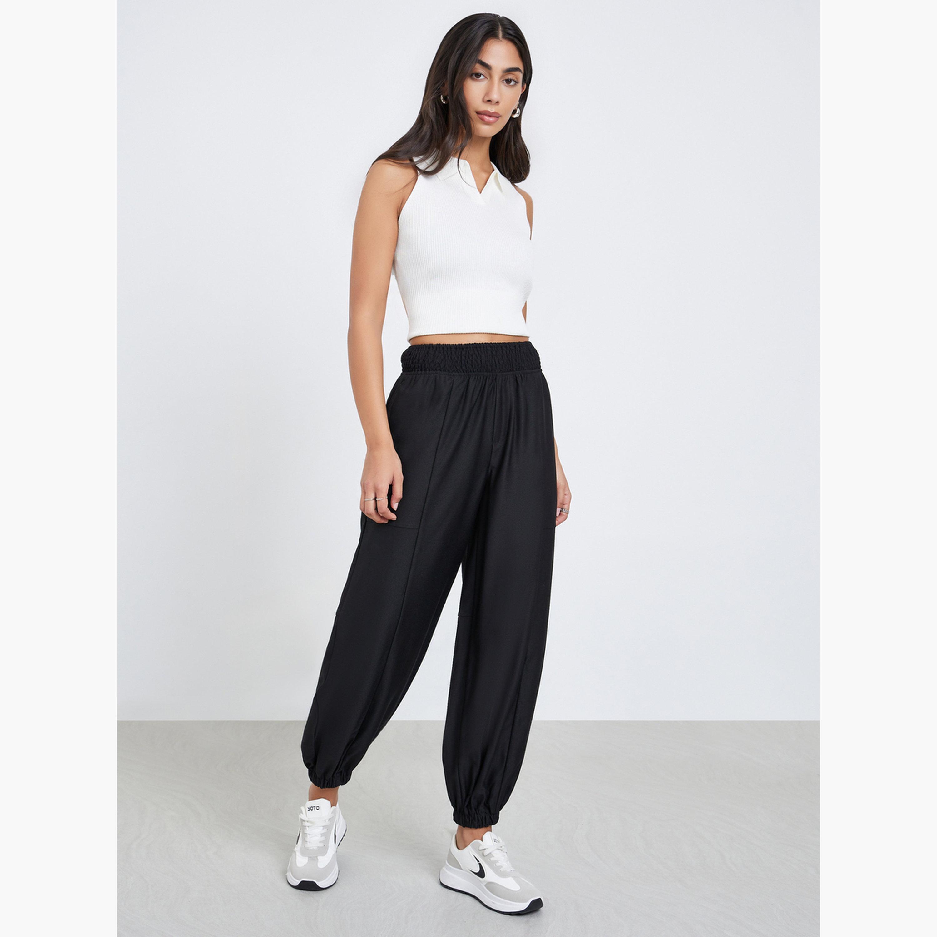 ستايلي - بنطال رياضي مريح بخصر مرتفع وحواف ضيقة-women-clothing-bottoms-joggers-image-2