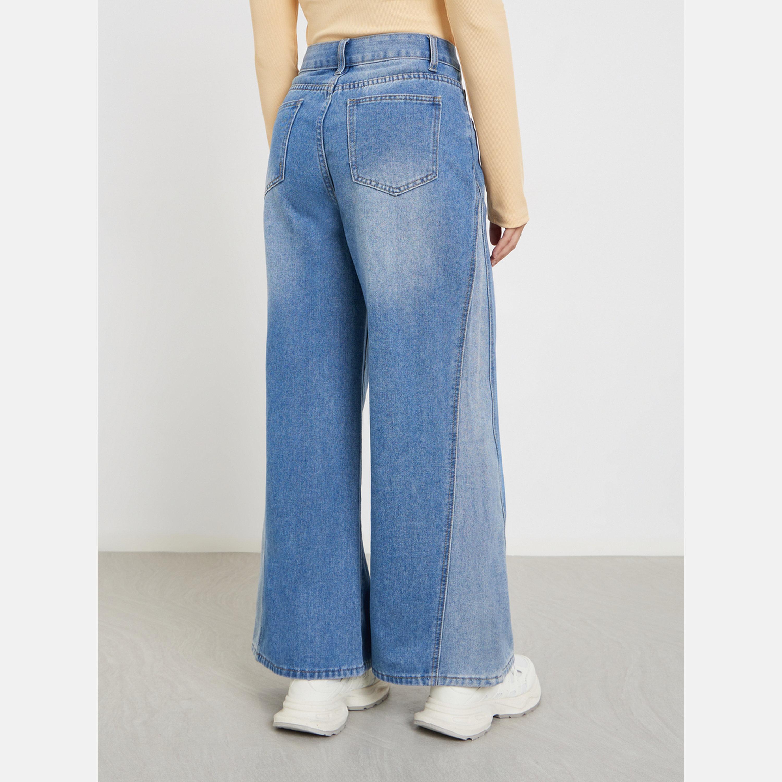 ستايلي - بنطال جينز باهت بساق واسعة وخصر مرتفع-women-clothing-bottoms-jeans-image-4