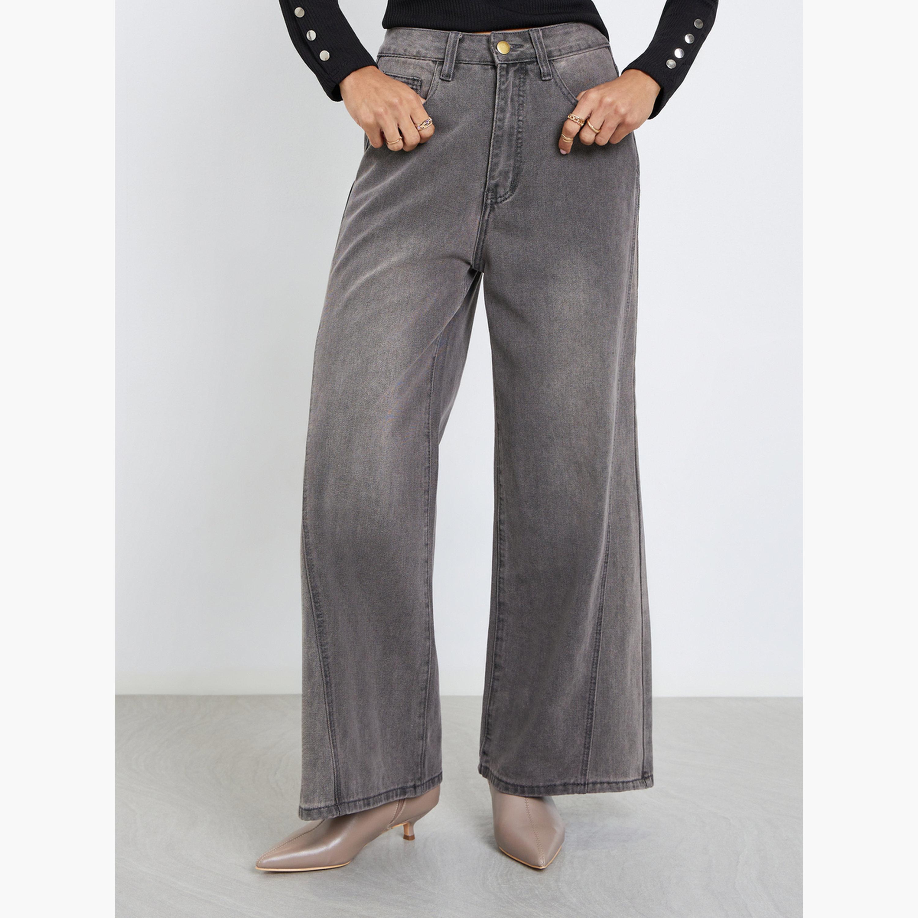 Styli Women High Rise Triangle Panelled Side Seam Wide Leg Jeans-women-clothing-bottoms-jeans-image-1